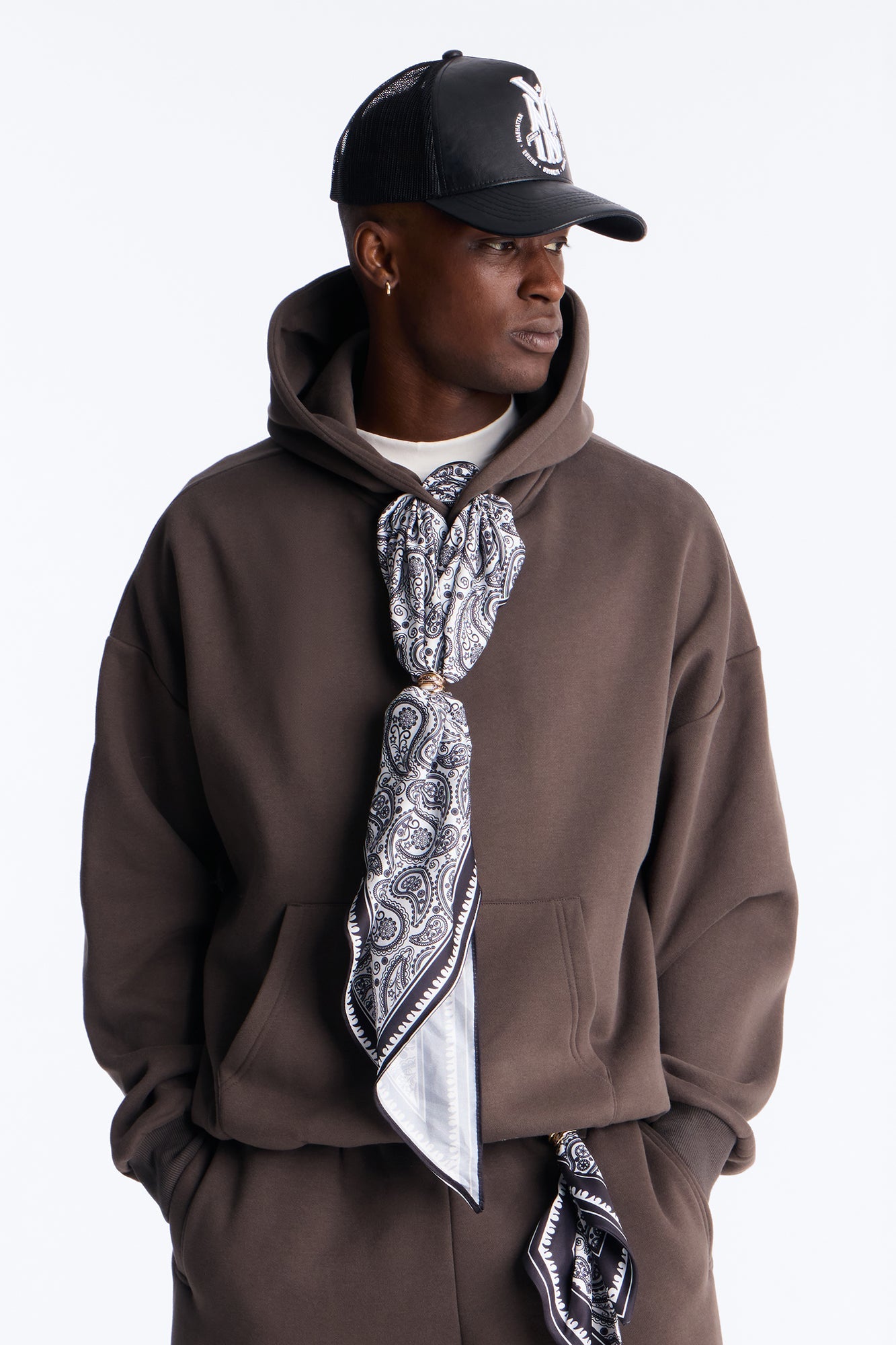 Oversized Bandana Scarf Duo Hoodie - Brown Fashion Nova