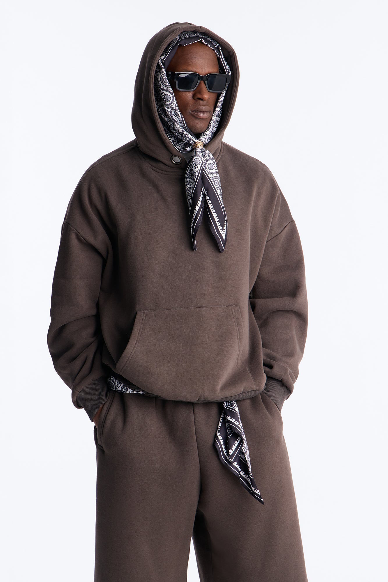 Oversized Bandana Scarf Duo Hoodie - Brown Fashion Nova