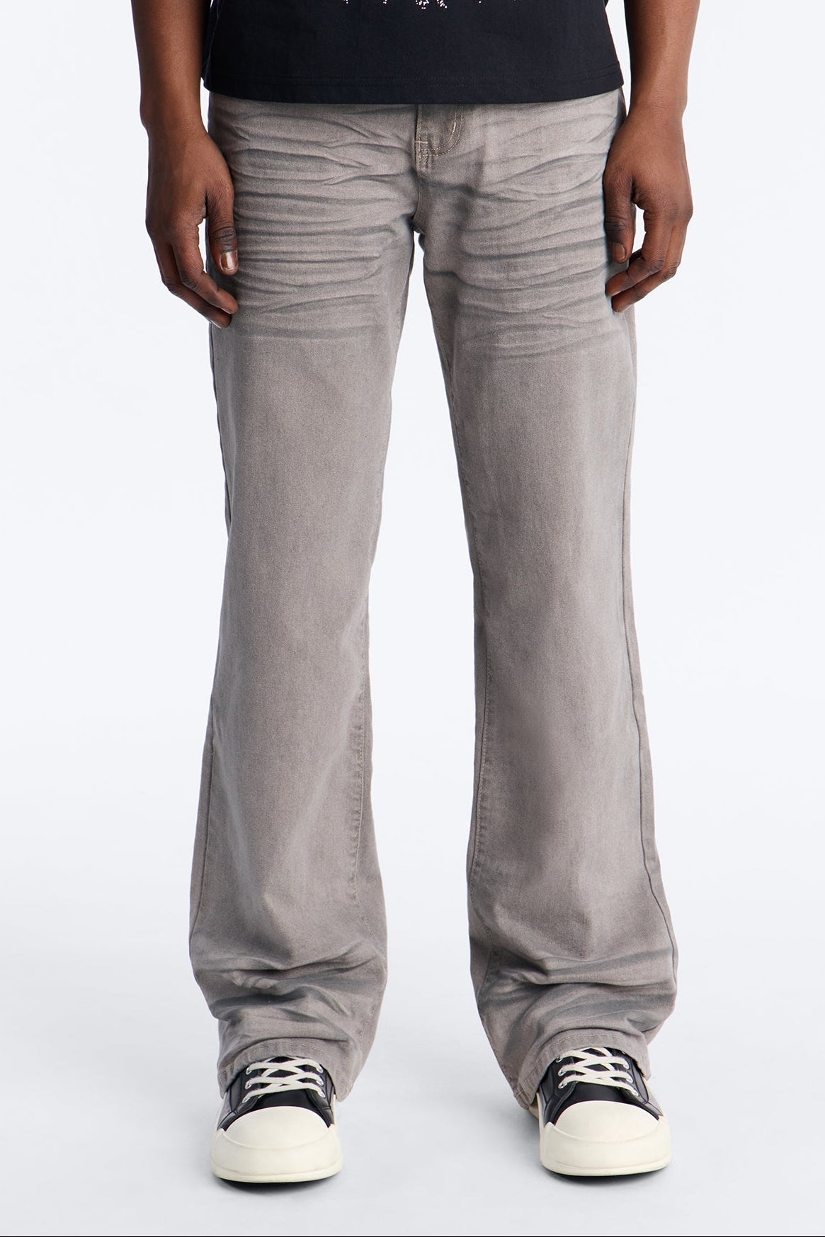 Worn In Stacked Slim Flare - Grey Fashion Nova