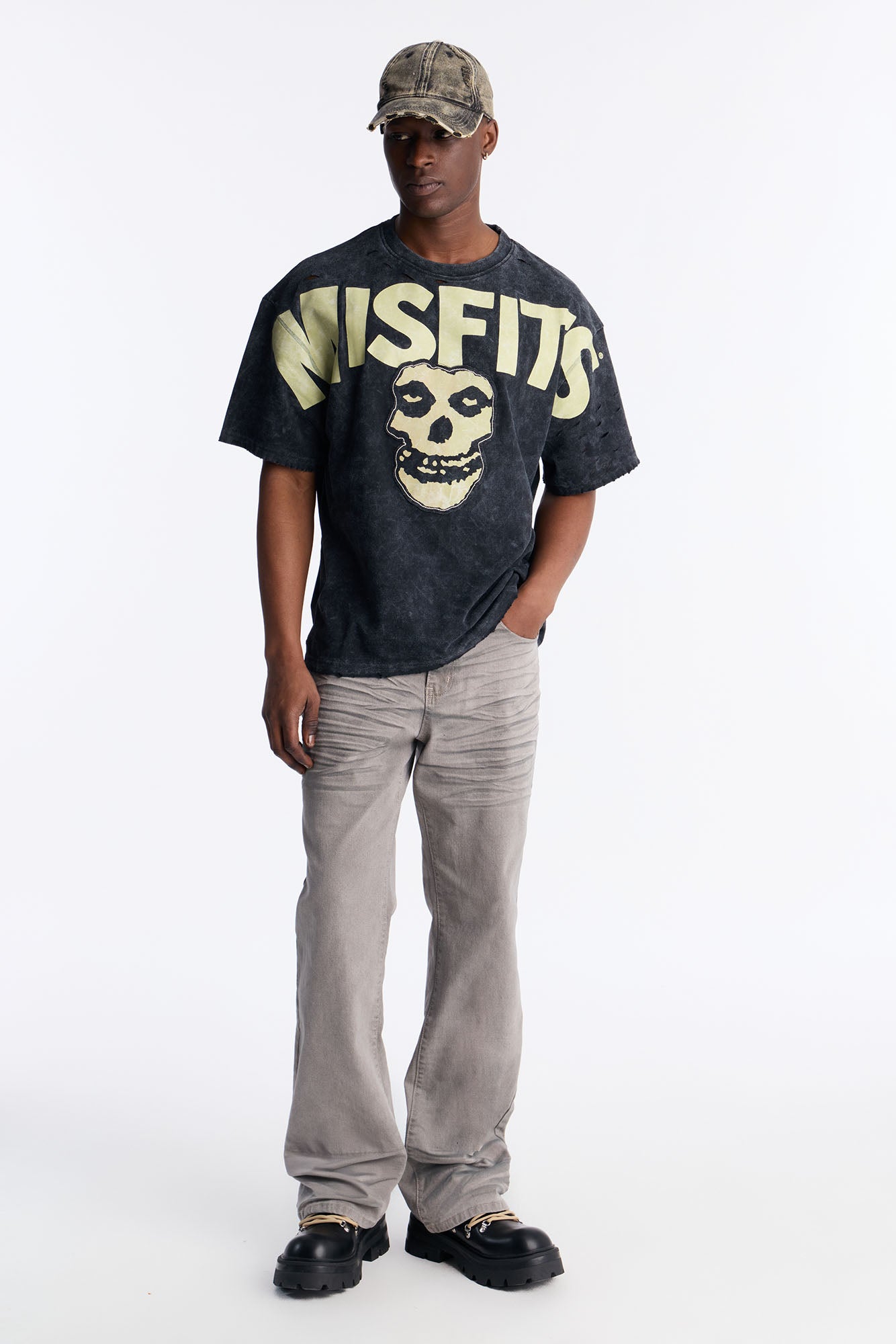 Misfits Destroyed Mineral Wash Short Sleeve Tee - Black Fashion Nova