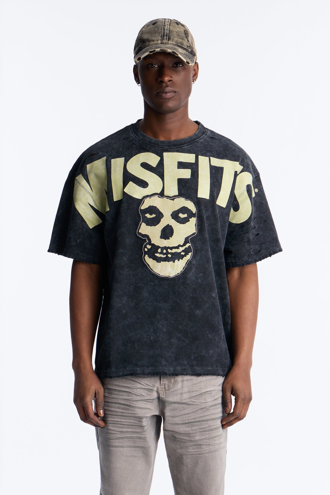 Misfits Destroyed Mineral Wash Short Sleeve Tee - Black Fashion Nova