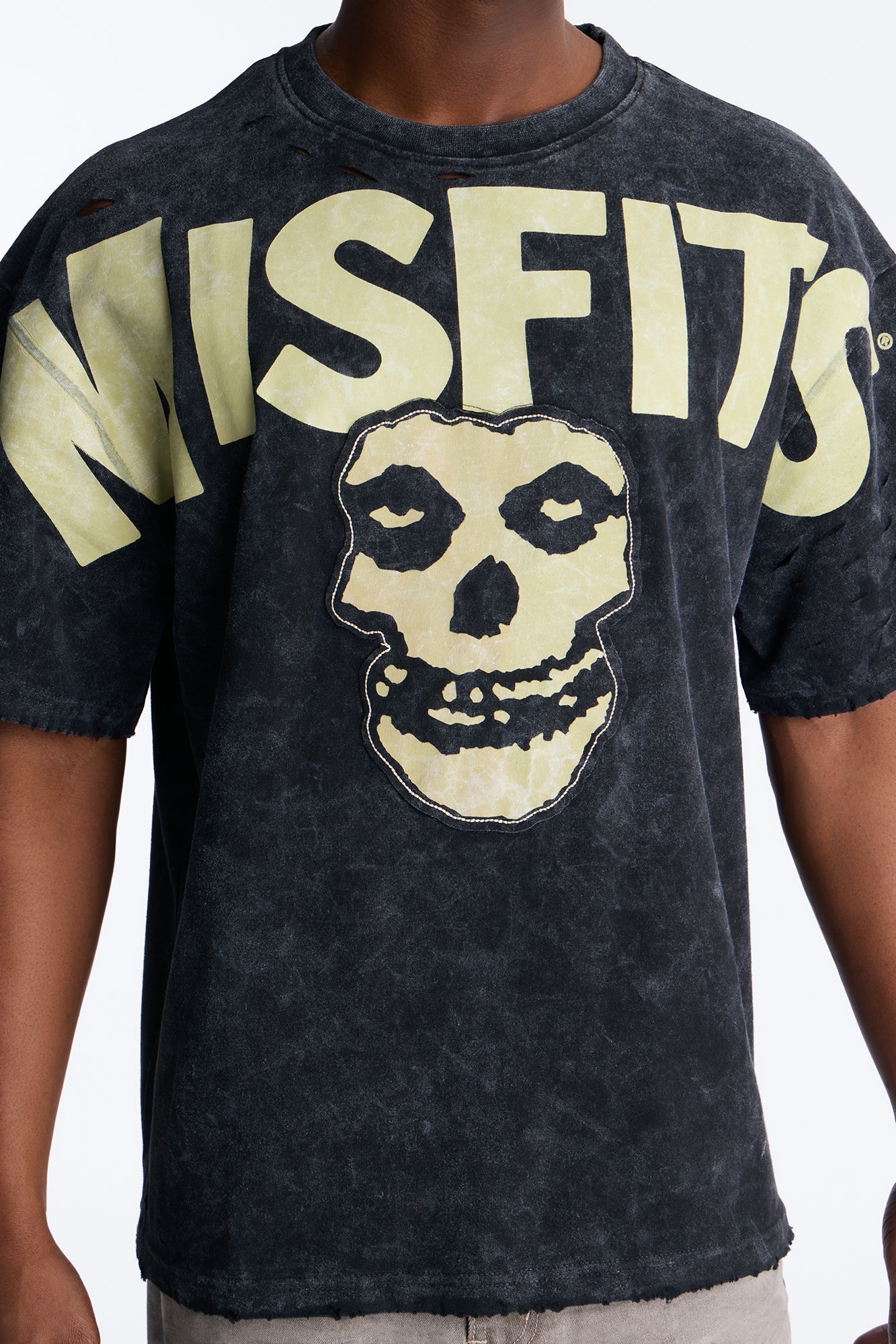 Misfits Destroyed Mineral Wash Short Sleeve Tee - Black Fashion Nova