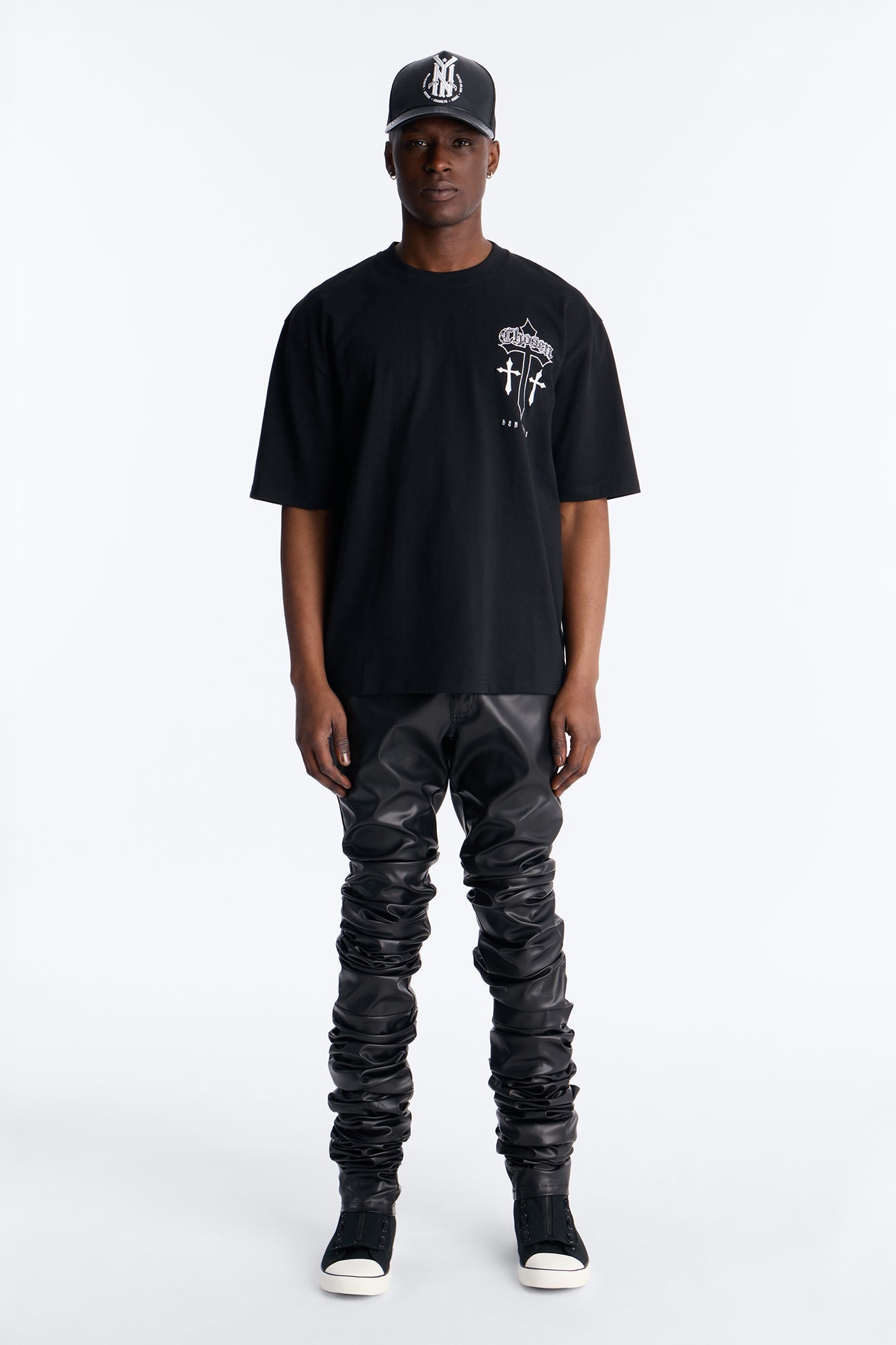 Chosen Cross Embroidery Short Sleeve Tee - Black Fashion Nova