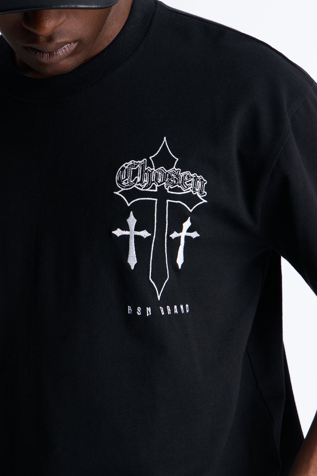 Chosen Cross Embroidery Short Sleeve Tee - Black Fashion Nova