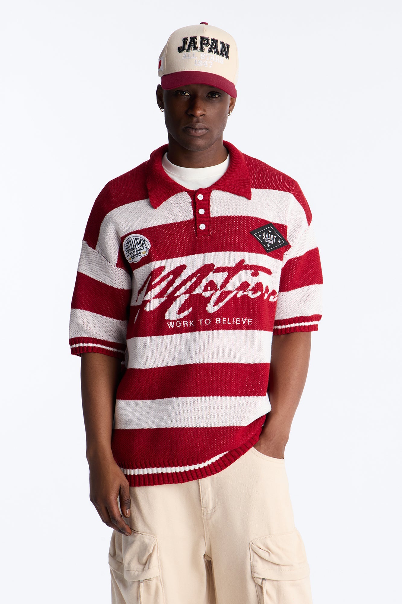 Motion Lines Short Sleeve Polo - Burgundy Fashion Nova