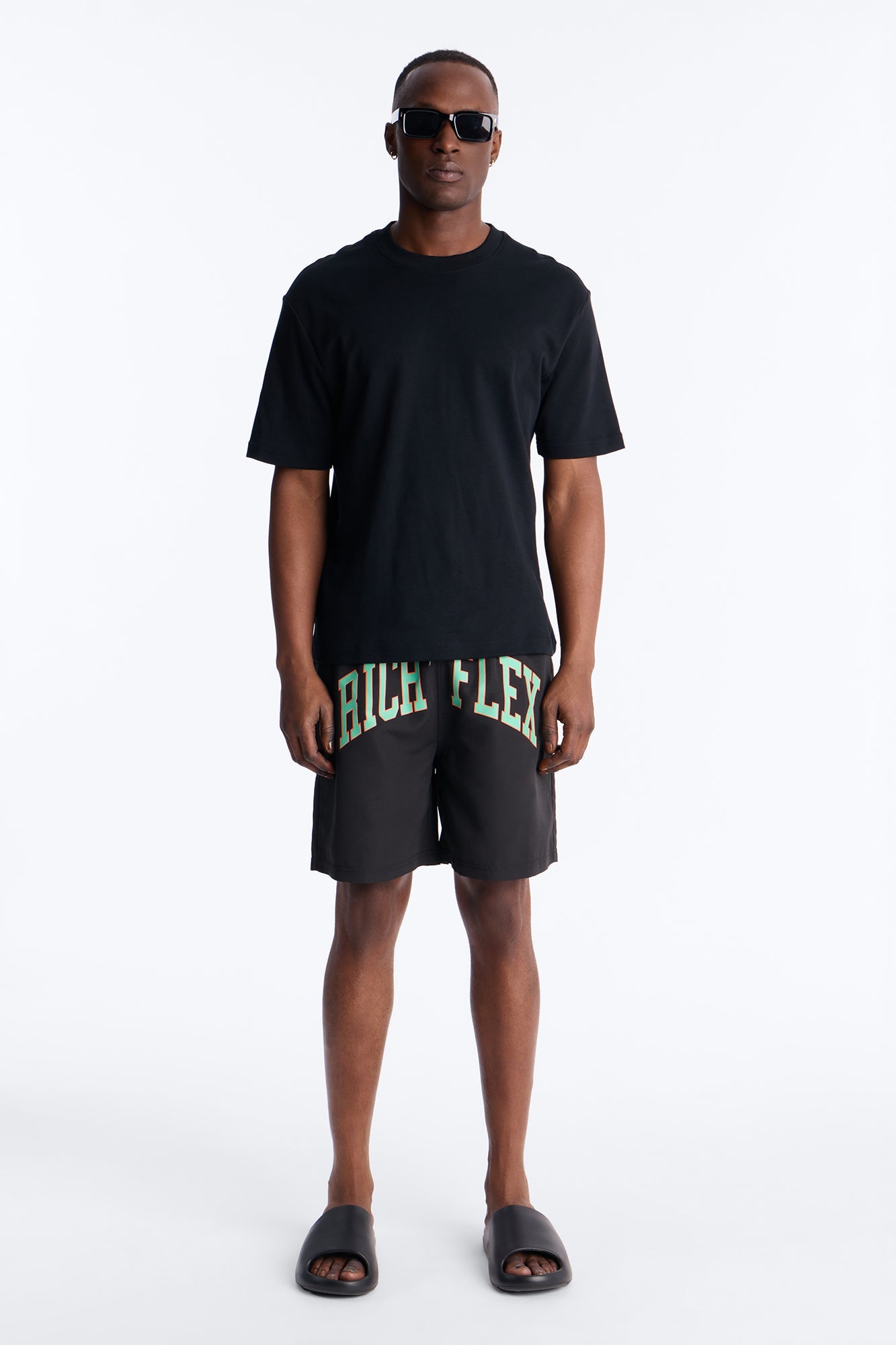 Rich Flex Swim Trunk 7″ - Black/Green Fashion Nova