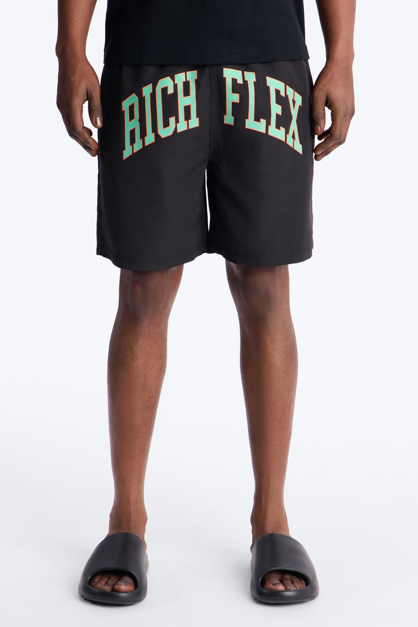 Rich Flex Swim Trunk 7″ - Black/Green Fashion Nova
