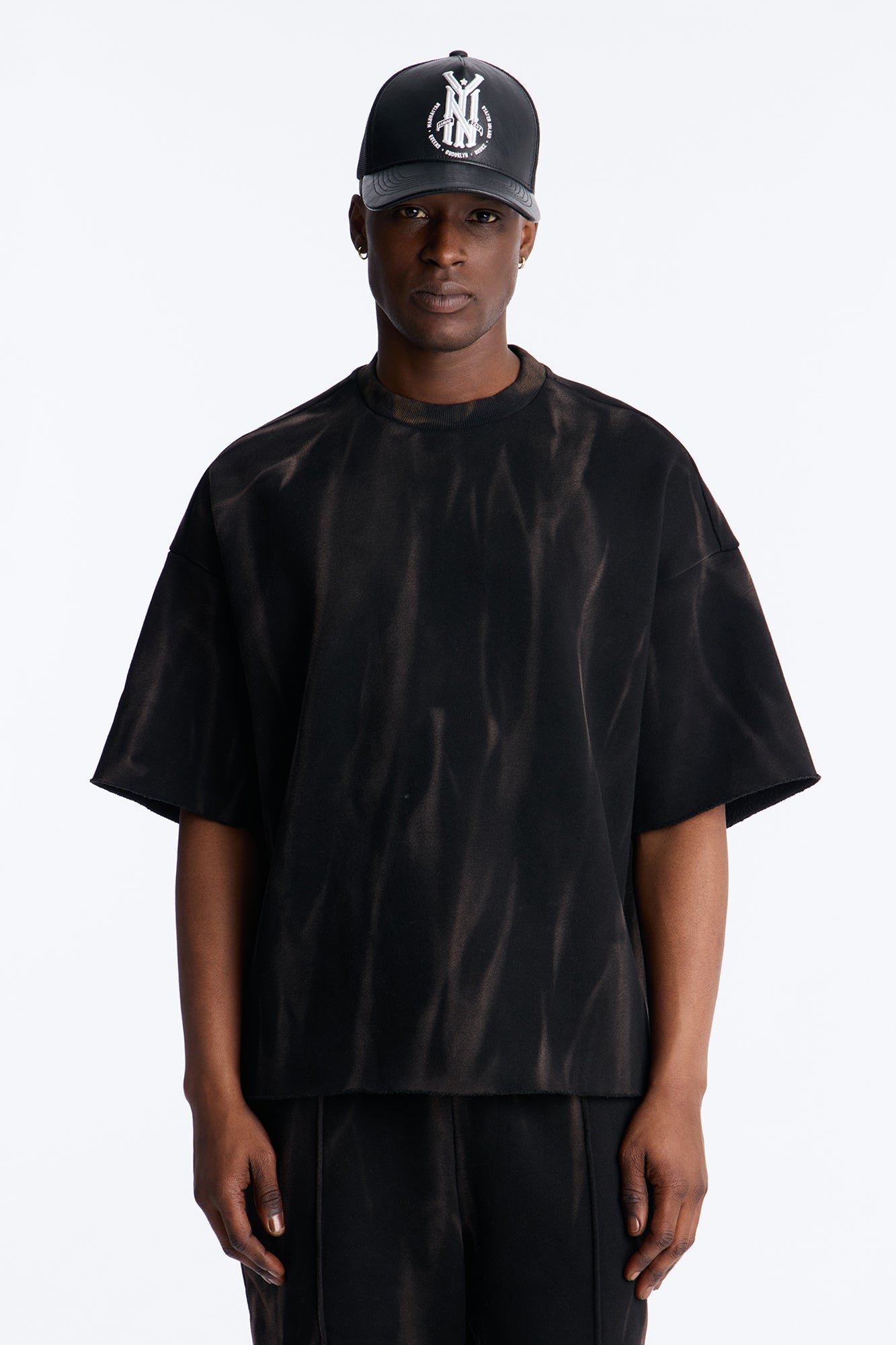 Oversized Bleach Washed Short Sleeve Fleece Tee - Black Fashion Nova