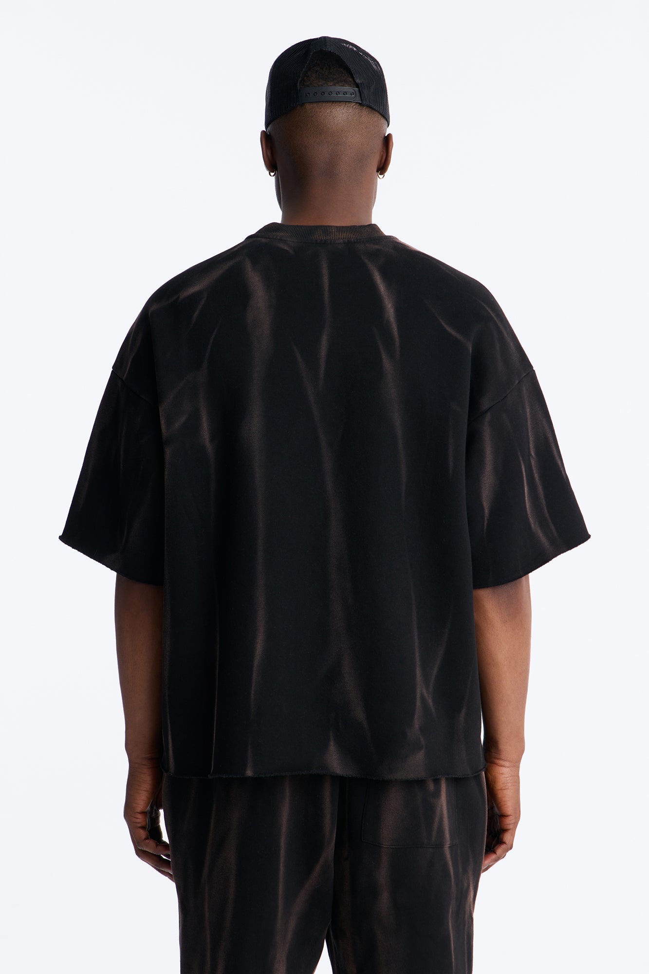Oversized Bleach Washed Short Sleeve Fleece Tee - Black Fashion Nova