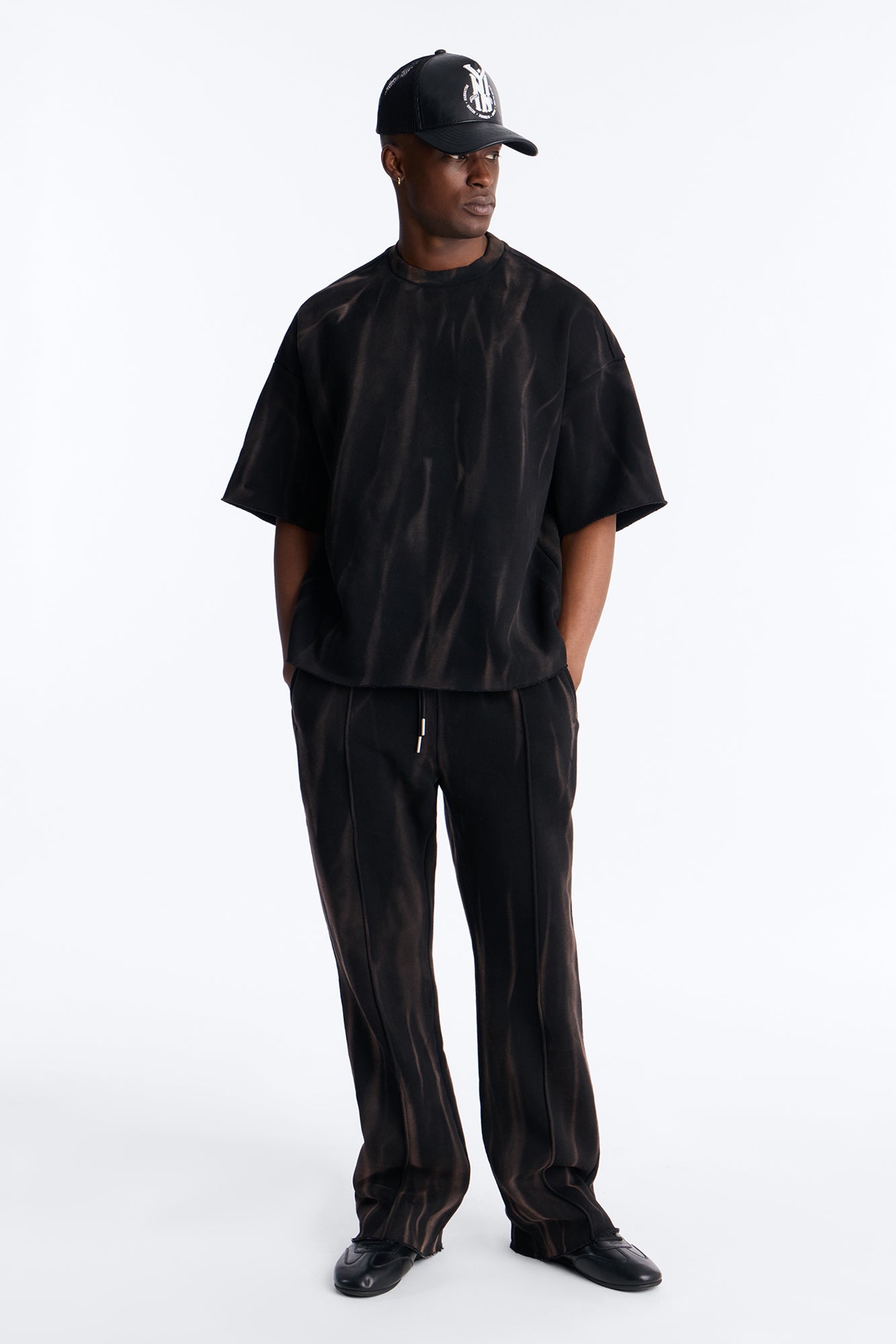 Slim Flare Bleach Washed Sweatpants - Black Fashion Nova
