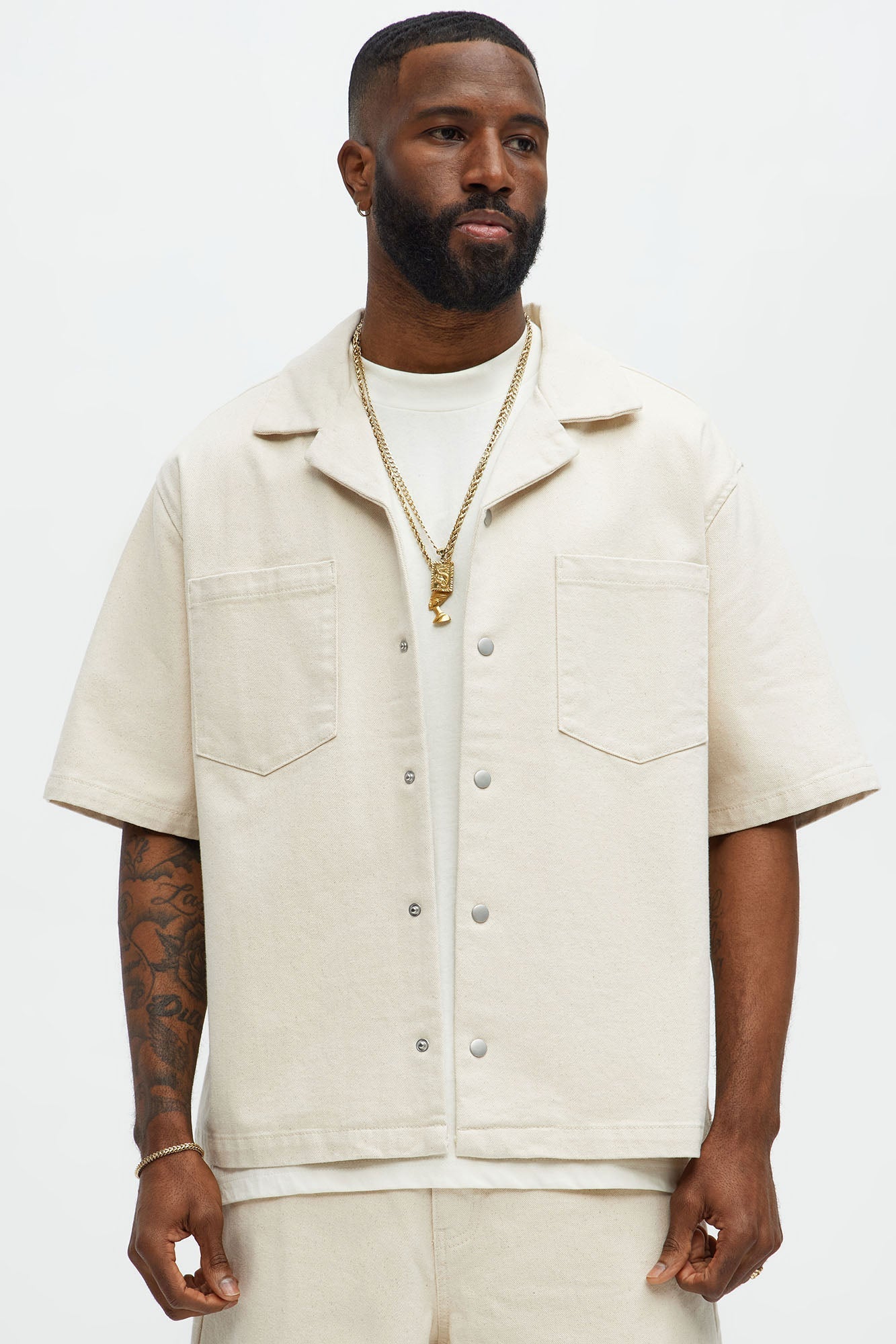 Colin True Denim Button Up Shirt - Sand Fashion Nova