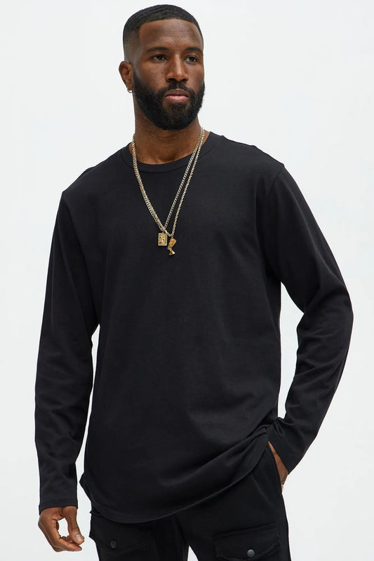 Essential Long Sleeve Scallop Tee - Black Fashion Nova