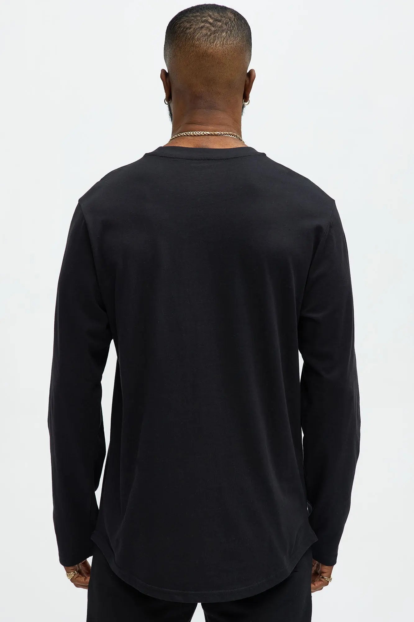 Essential Long Sleeve Scallop Tee - Black Fashion Nova