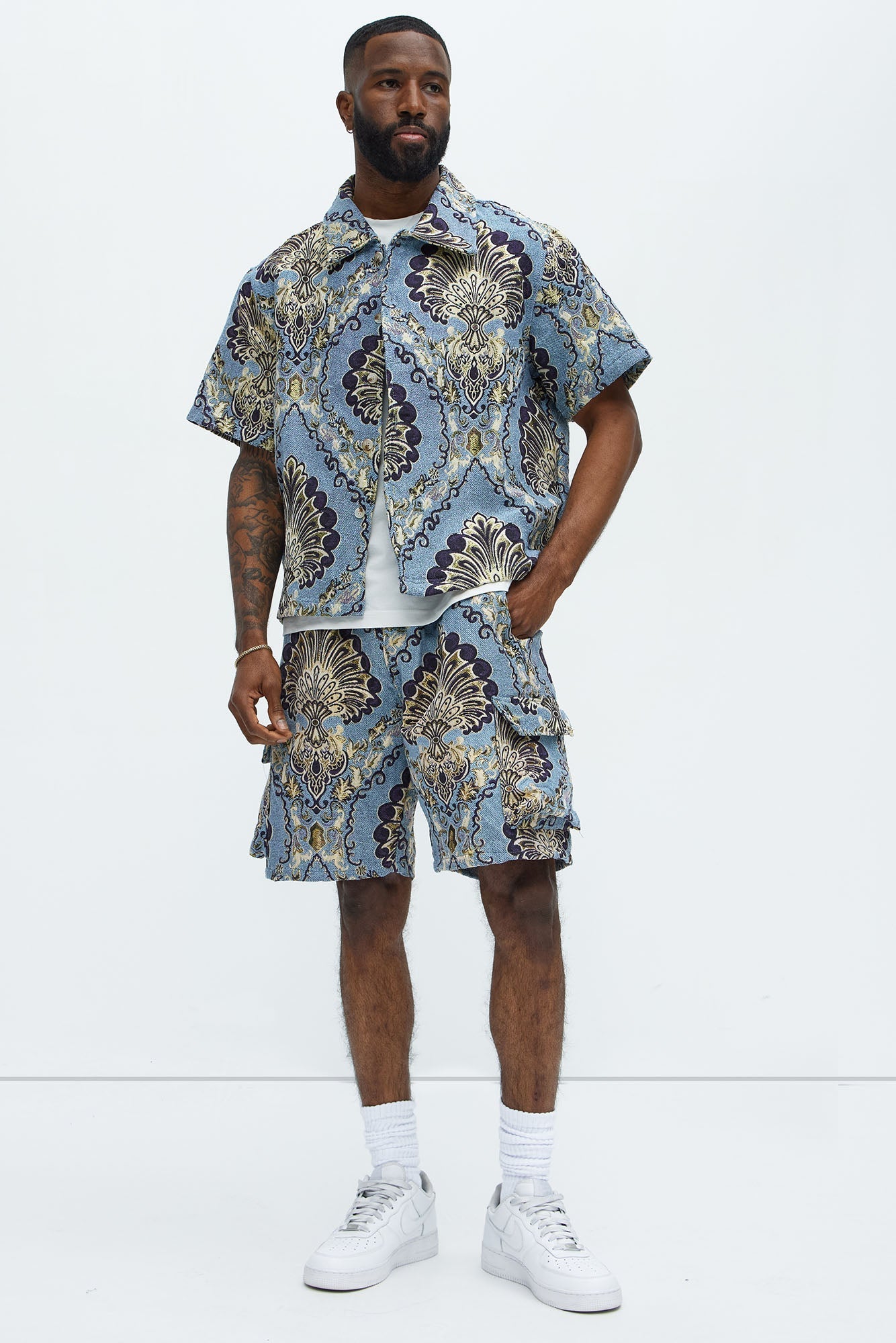 Highland Tapestry Short Sleeve Button Up Shirt - Blue/combo Fashion Nova