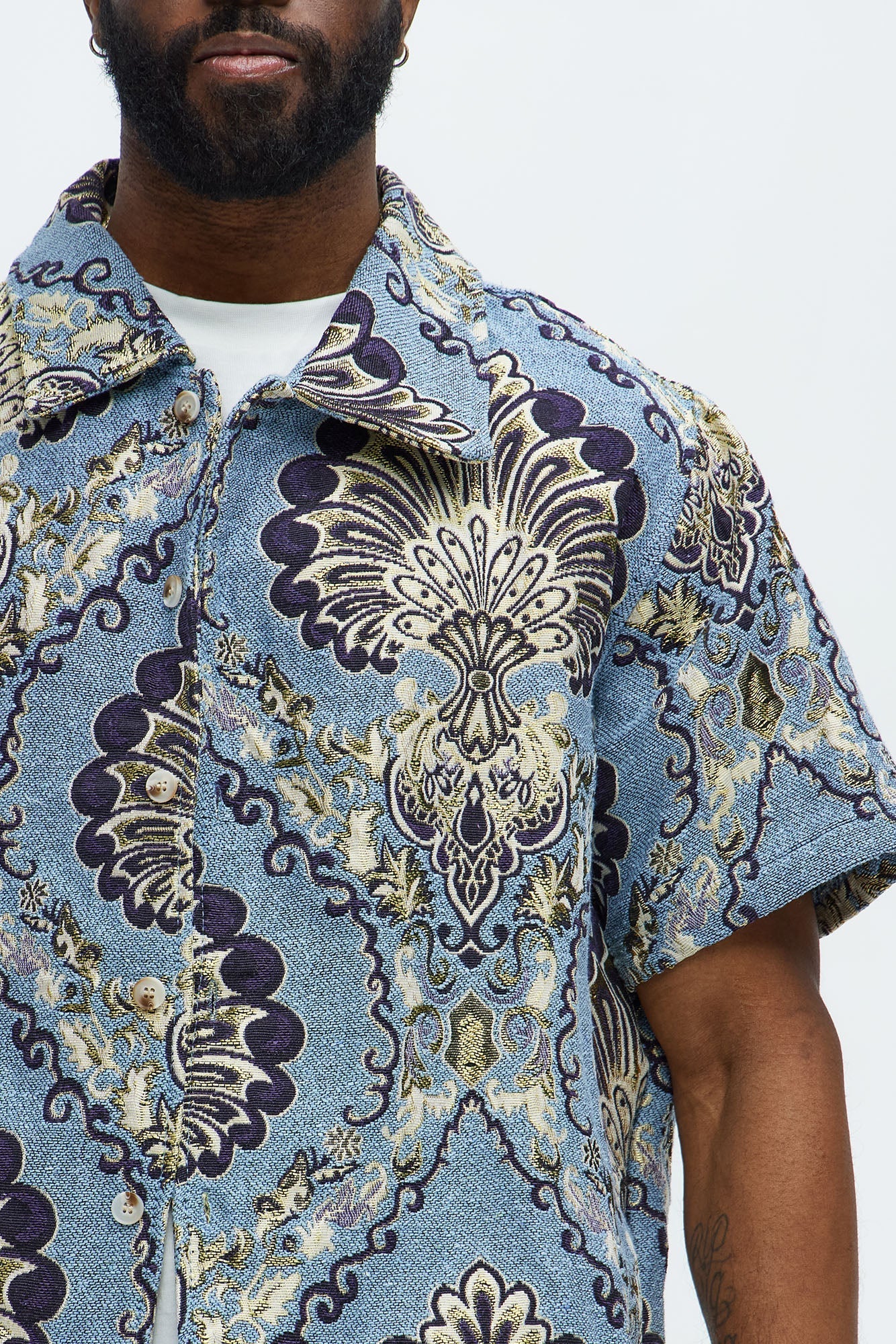 Highland Tapestry Short Sleeve Button Up Shirt - Blue/combo Fashion Nova