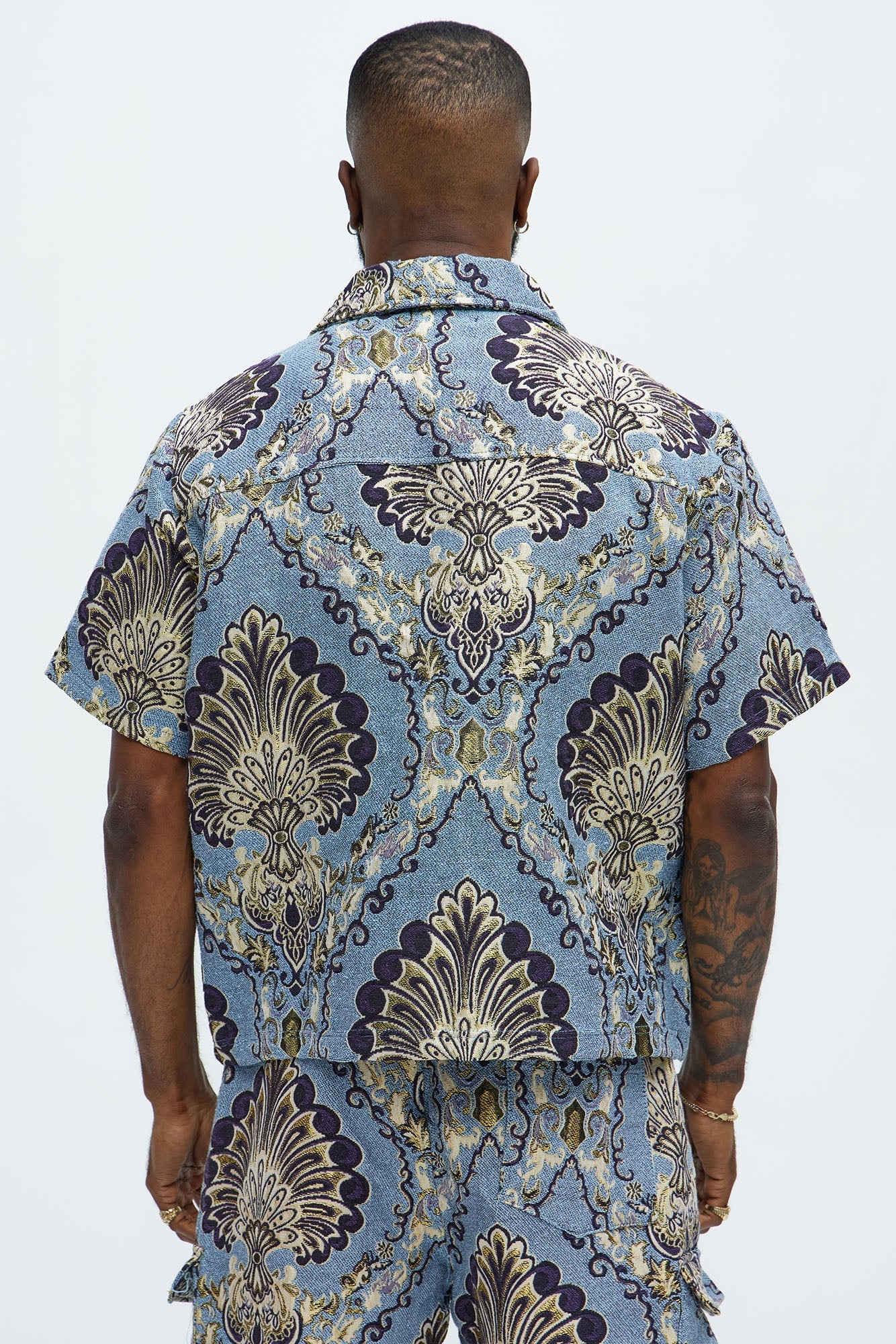 Highland Tapestry Short Sleeve Button Up Shirt - Blue/combo Fashion Nova
