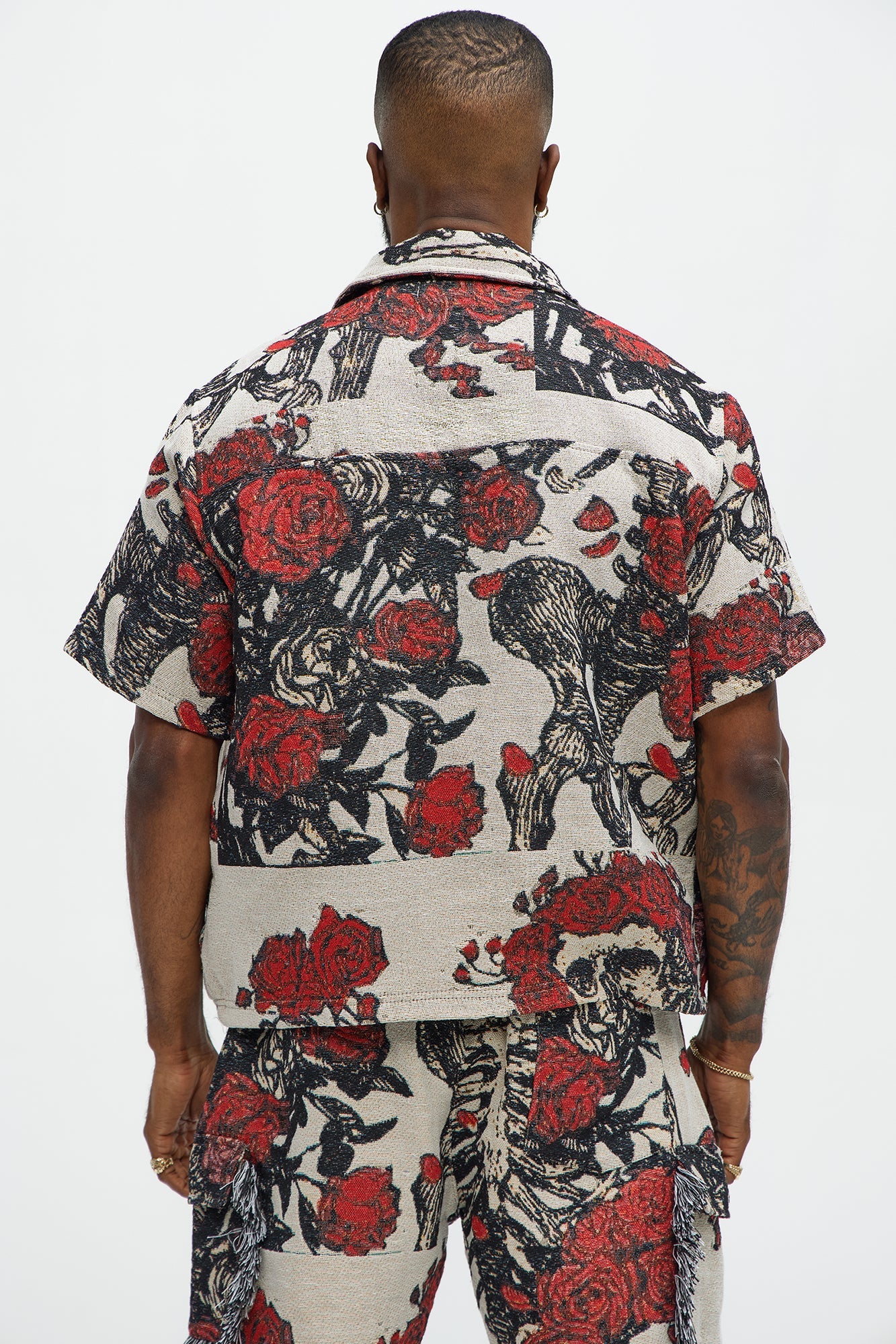 Petals Tapestry Short Sleeve Button Up Shirt - Red/combo Fashion Nova