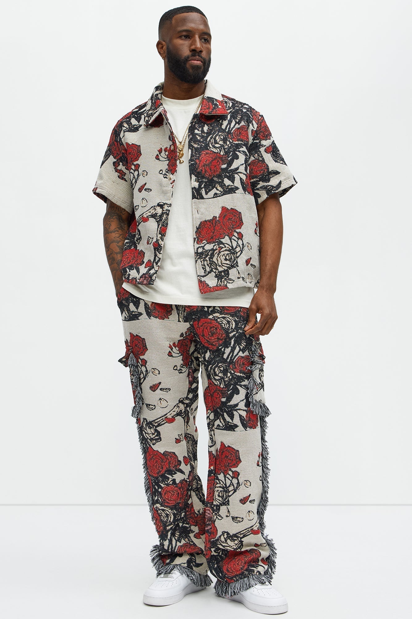 Straight Petals Tapestry Cargo Pants - Red/combo Fashion Nova