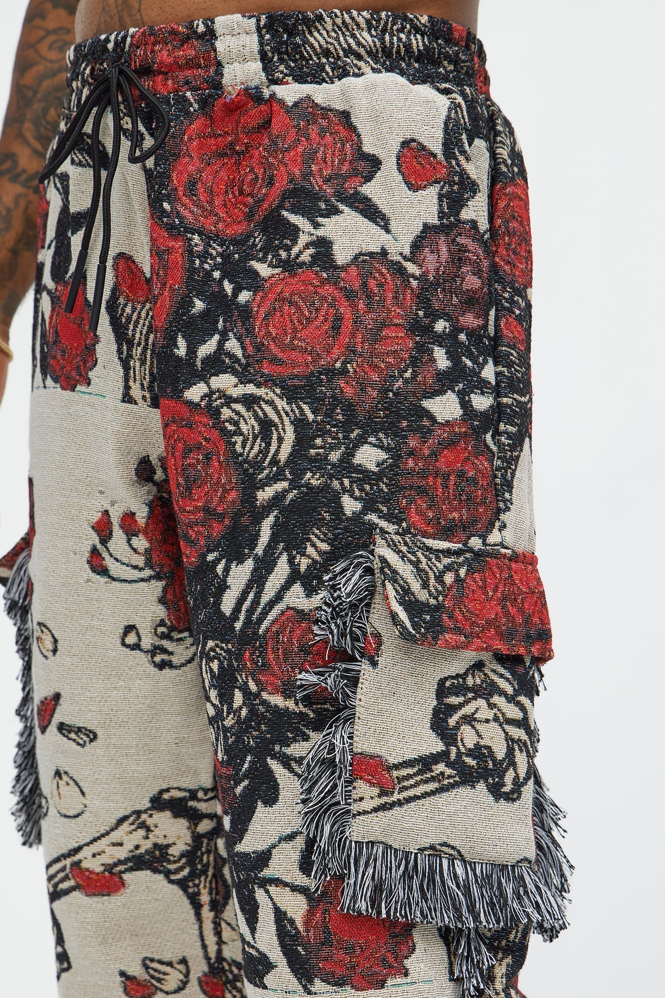 Straight Petals Tapestry Cargo Pants - Red/combo Fashion Nova