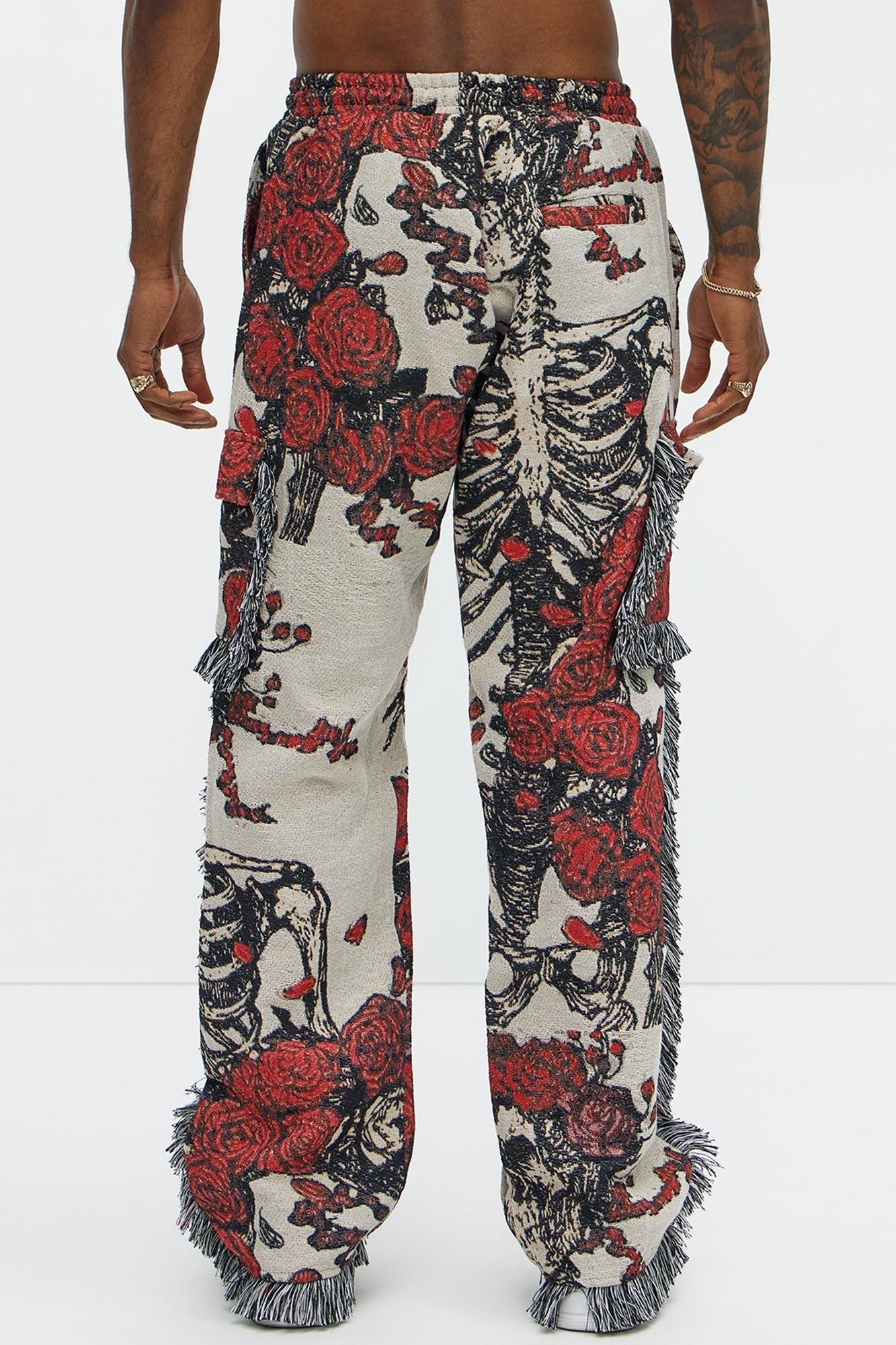 Straight Petals Tapestry Cargo Pants - Red/combo Fashion Nova