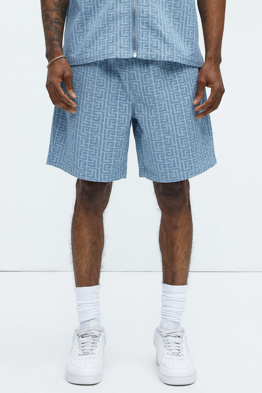 Fallon Jacquard Relaxed Shorts - Blue Fashion Nova