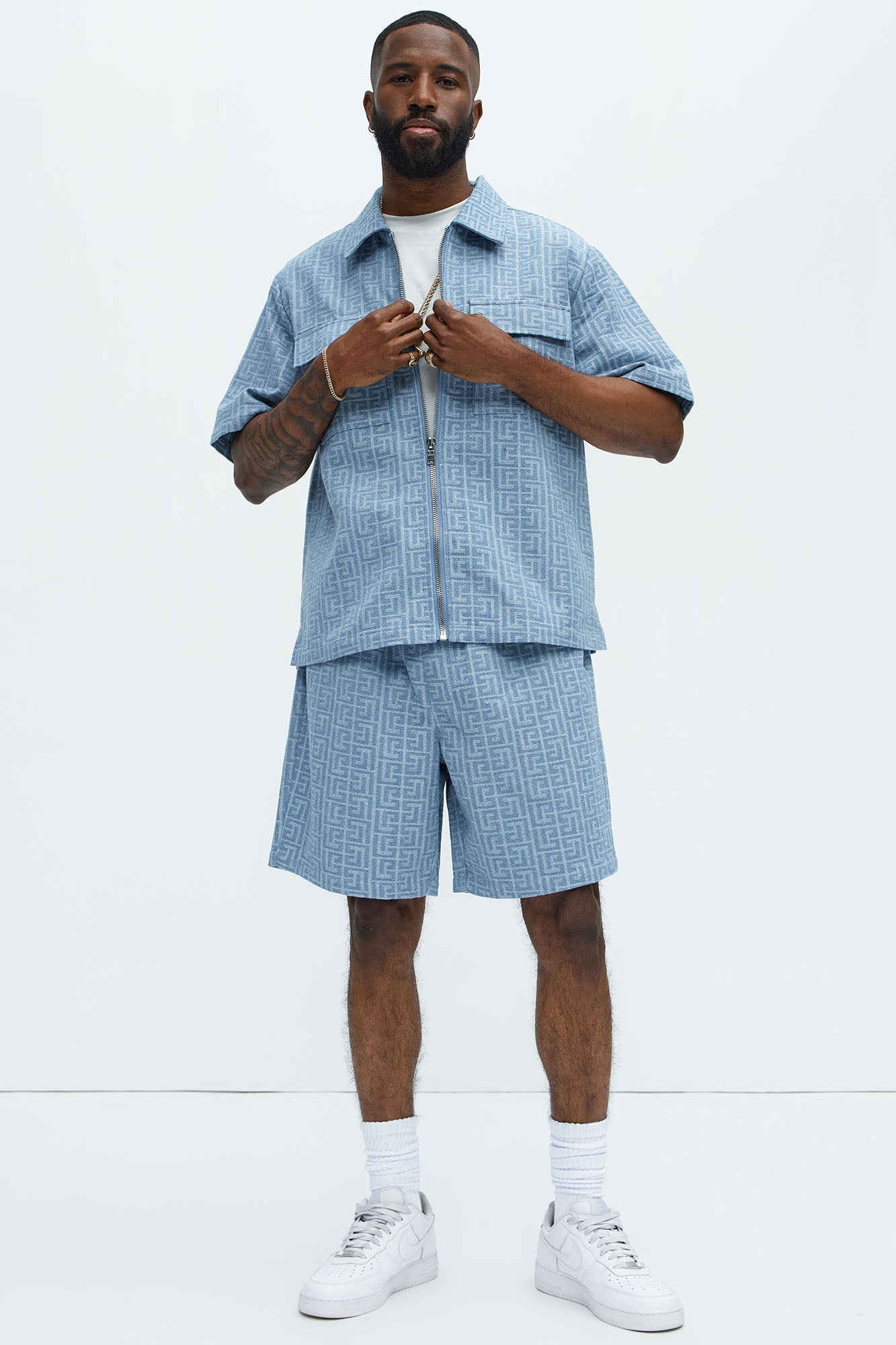 Fallon Jacquard Relaxed Shorts - Blue Fashion Nova