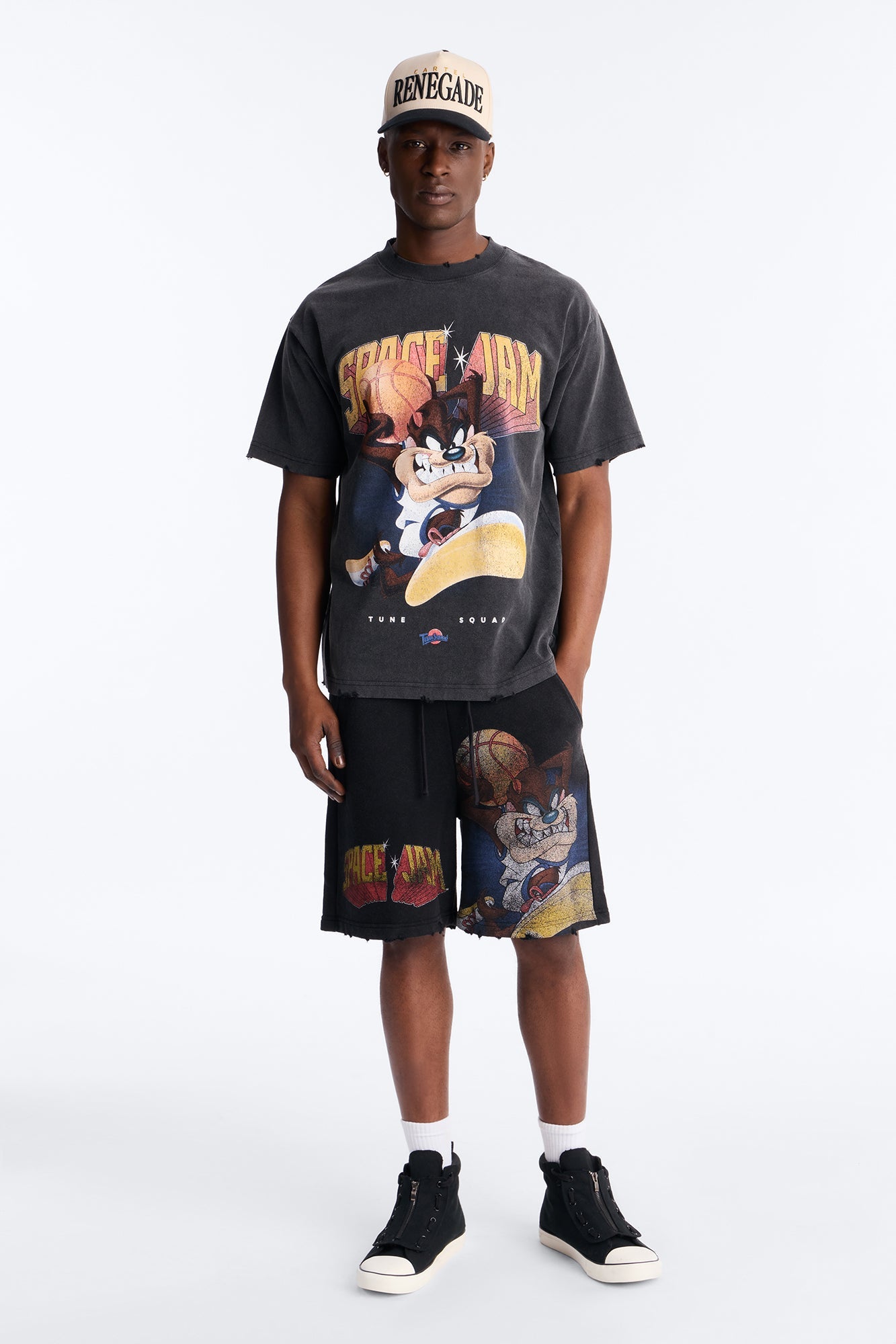 Space Jam Tune Squad Distressed Sweat Shorts - Black Fashion Nova