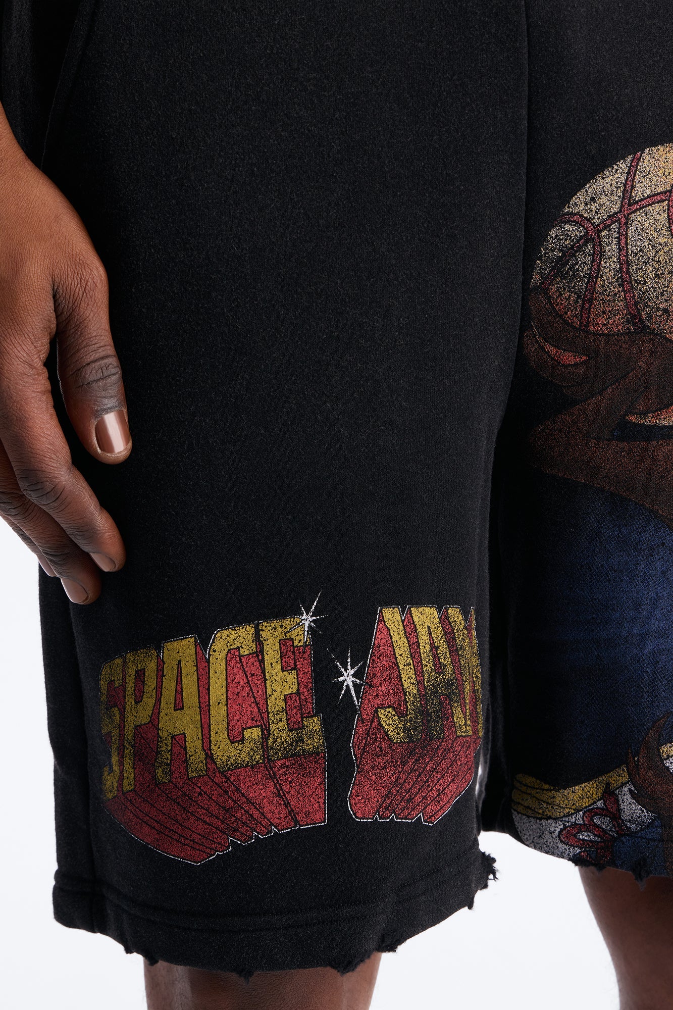 Space Jam Tune Squad Distressed Sweat Shorts - Black Fashion Nova
