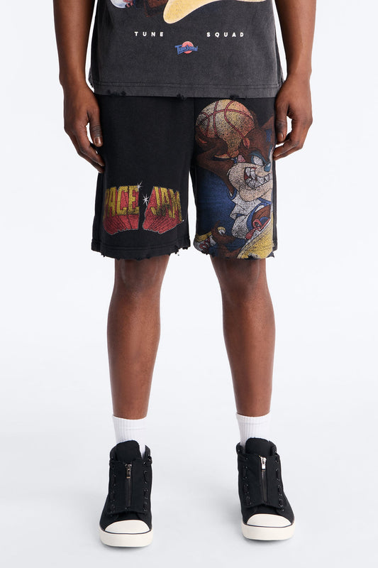 Space Jam Tune Squad Distressed Sweat Shorts - Black Fashion Nova
