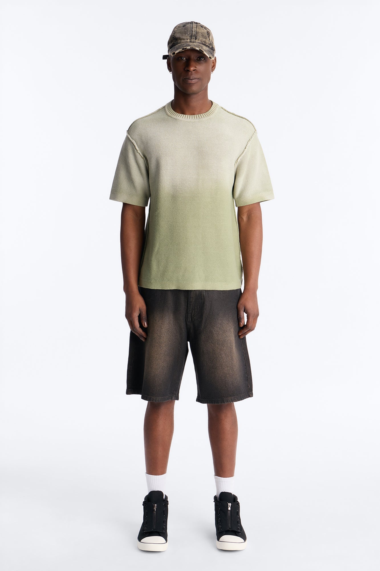 Slouch Ombre Crew Sweater Tee - Olive Fashion Nova