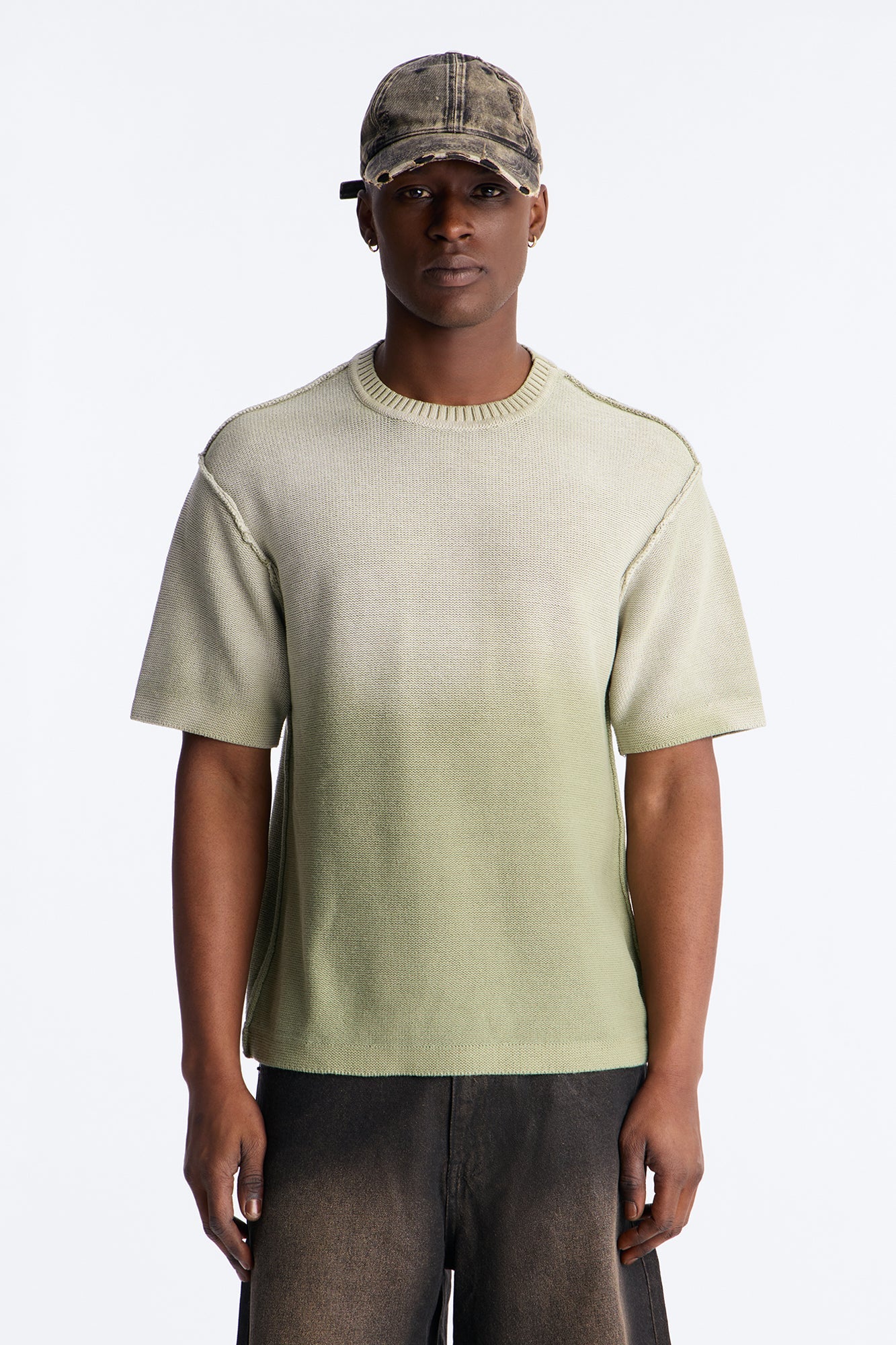 Slouch Ombre Crew Sweater Tee - Olive Fashion Nova