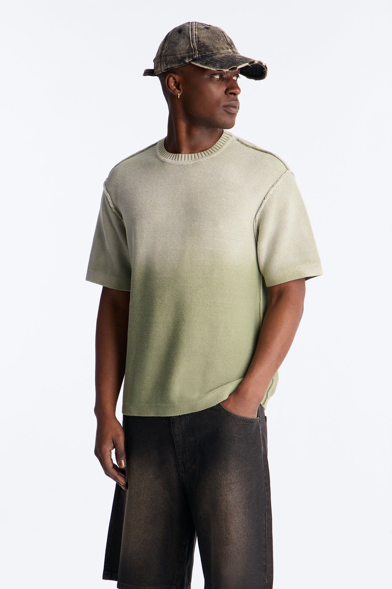 Slouch Ombre Crew Sweater Tee - Olive Fashion Nova