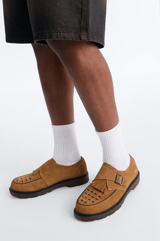 Genuine Suede Monk Strap Loafer - Brown Fashion Nova