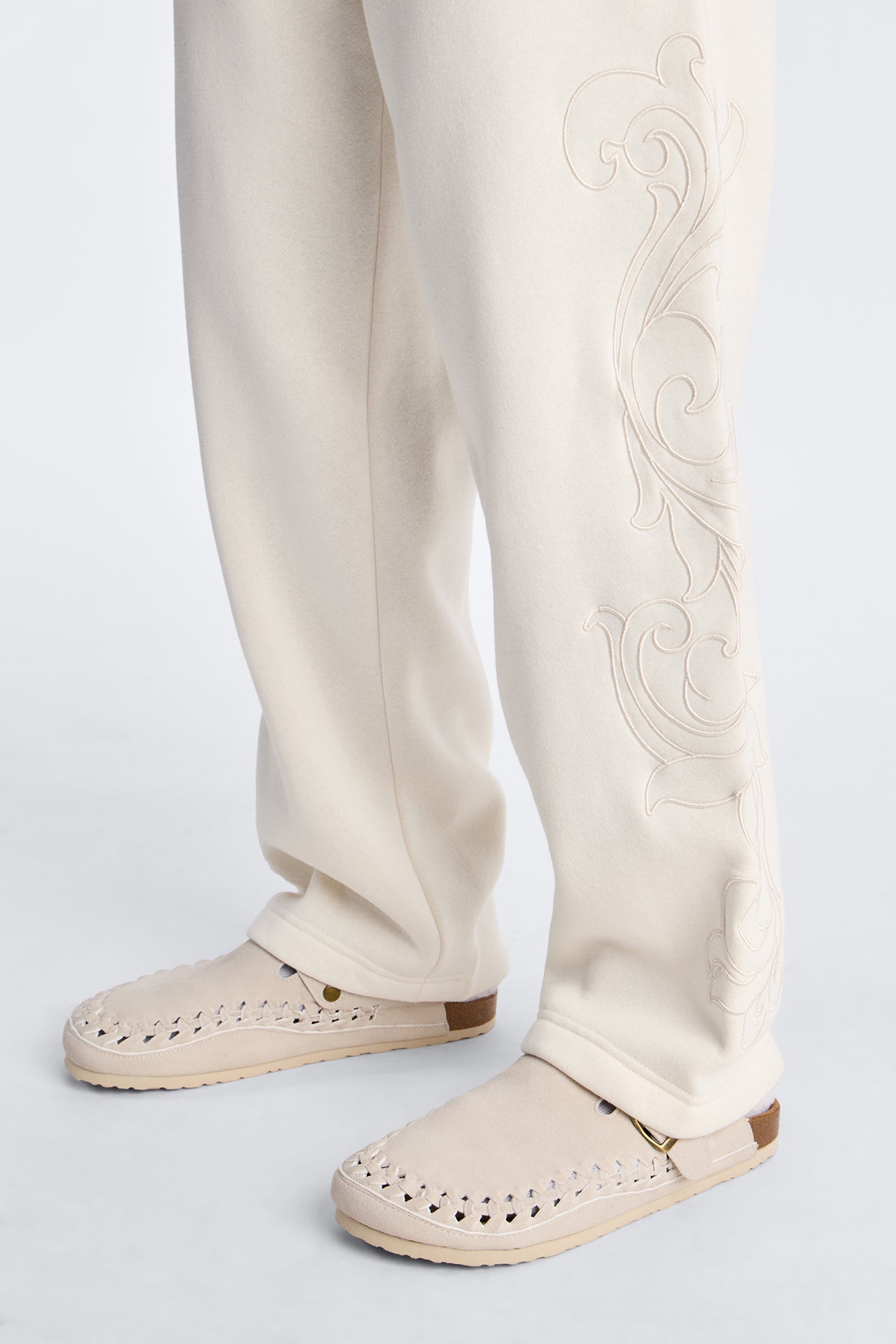Embroidery Fleur Straight Sweatpants - Cream Fashion Nova