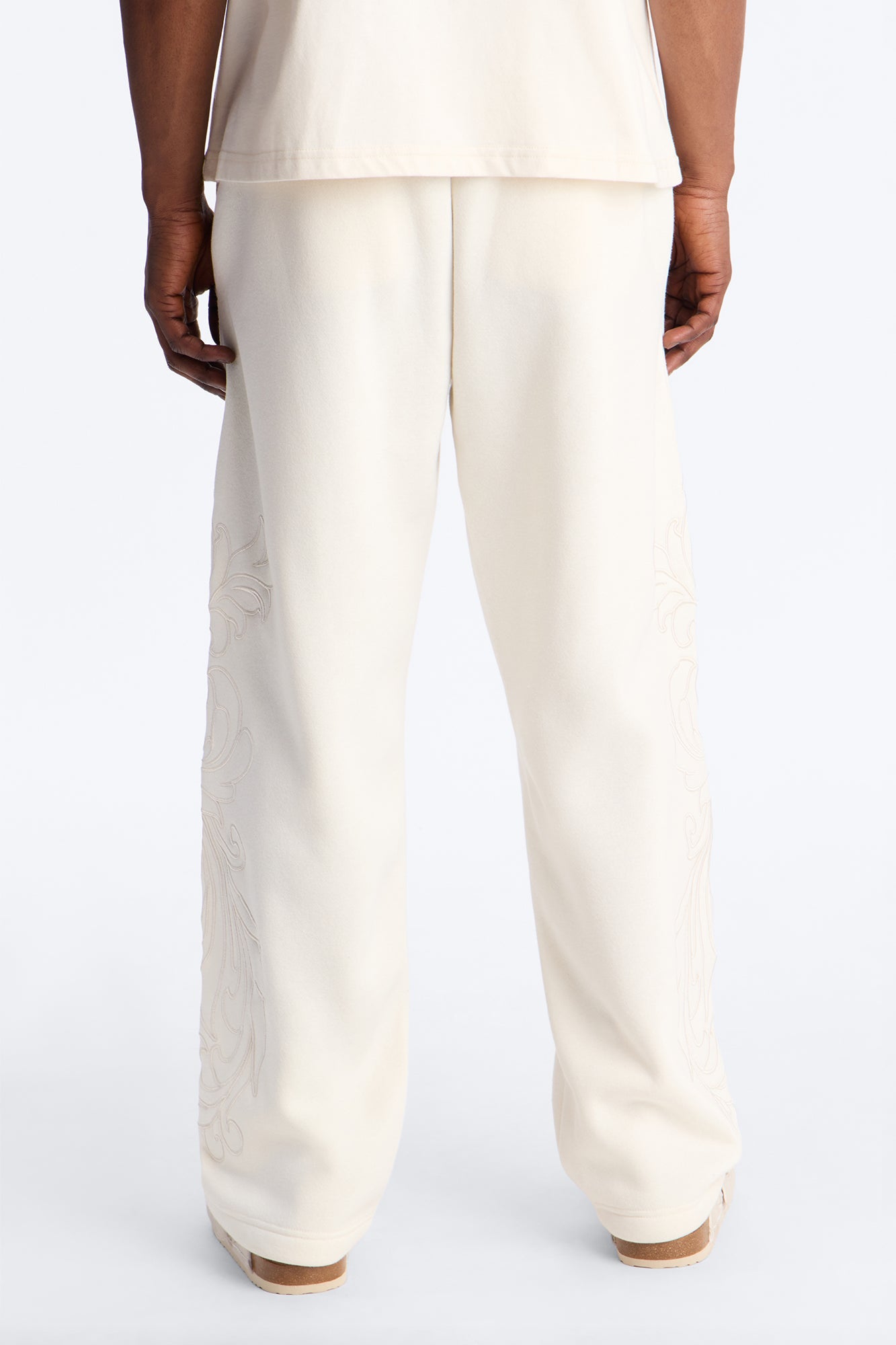 Embroidery Fleur Straight Sweatpants - Cream Fashion Nova