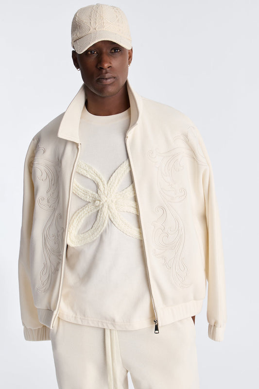 Embroidery Fleur Oversized Cropped Fleece Jacket - Cream Fashion Nova