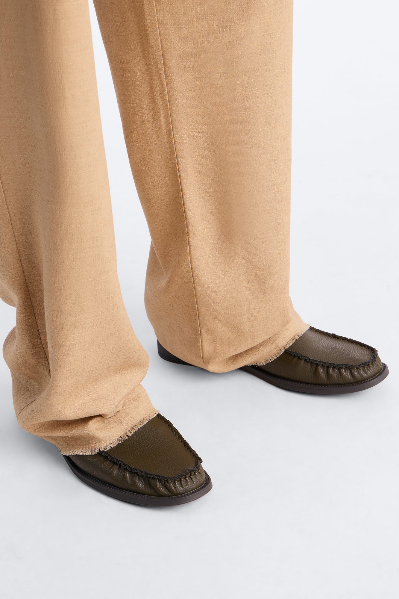 Pebble Texture Faux Leather Pleated Toe Loafer - Olive Fashion Nova
