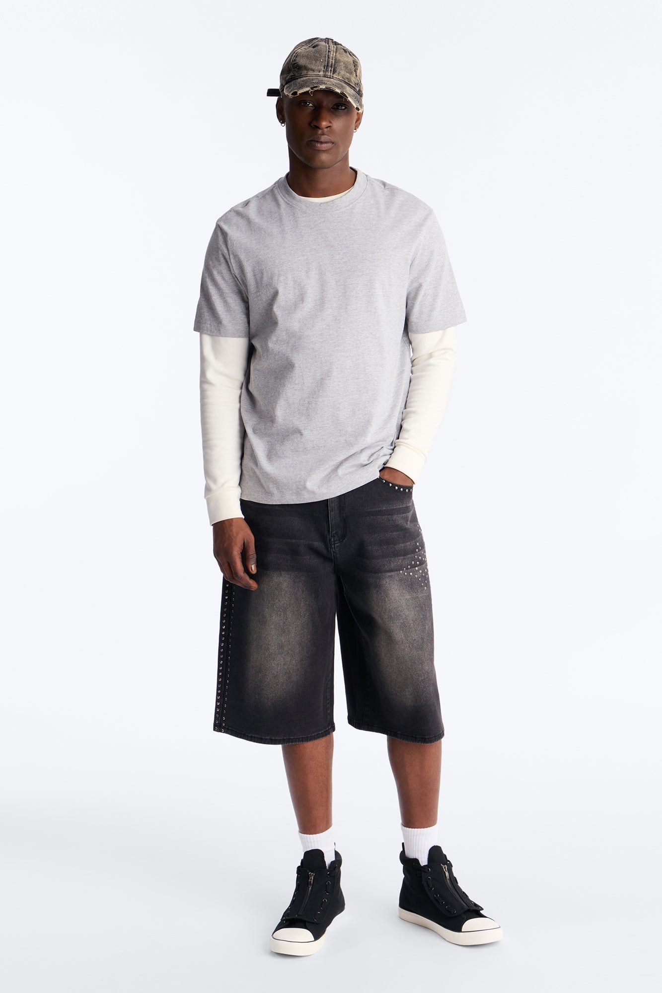 In Denim We Trust Baggy Studded Denim Short - Black Wash Fashion Nova