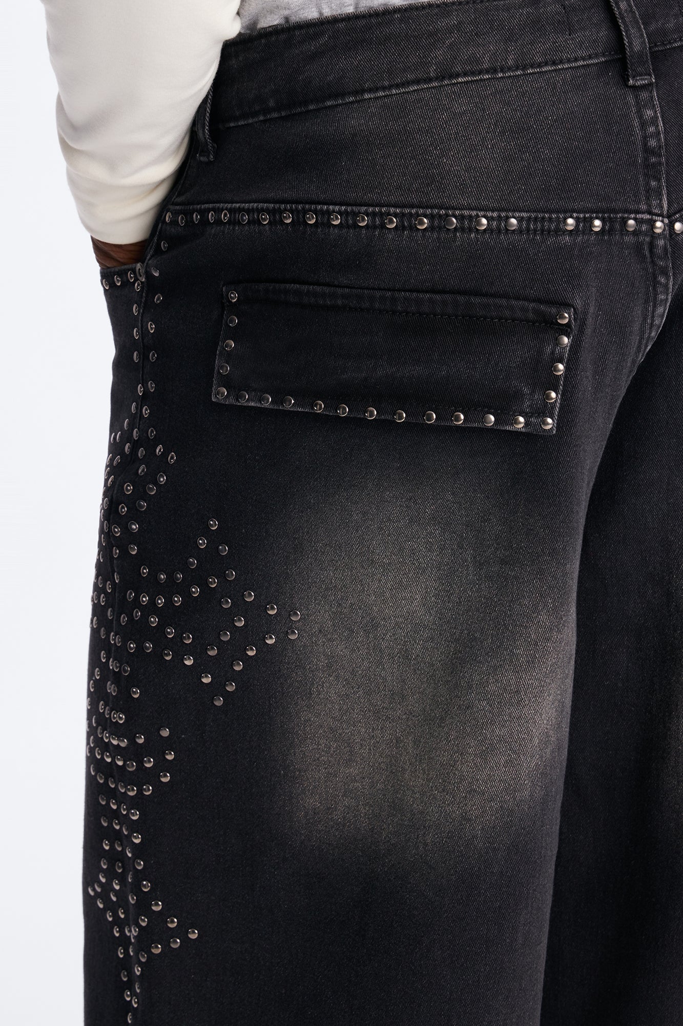 In Denim We Trust Baggy Studded Denim Short - Black Wash Fashion Nova