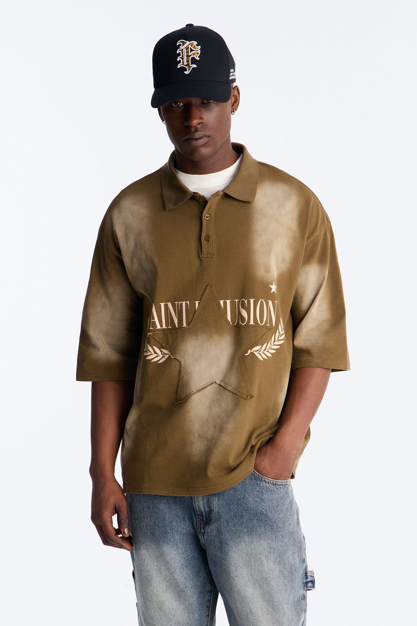 Stars And Saints illusion Short Sleeve Knit Polo - Brown Fashion Nova