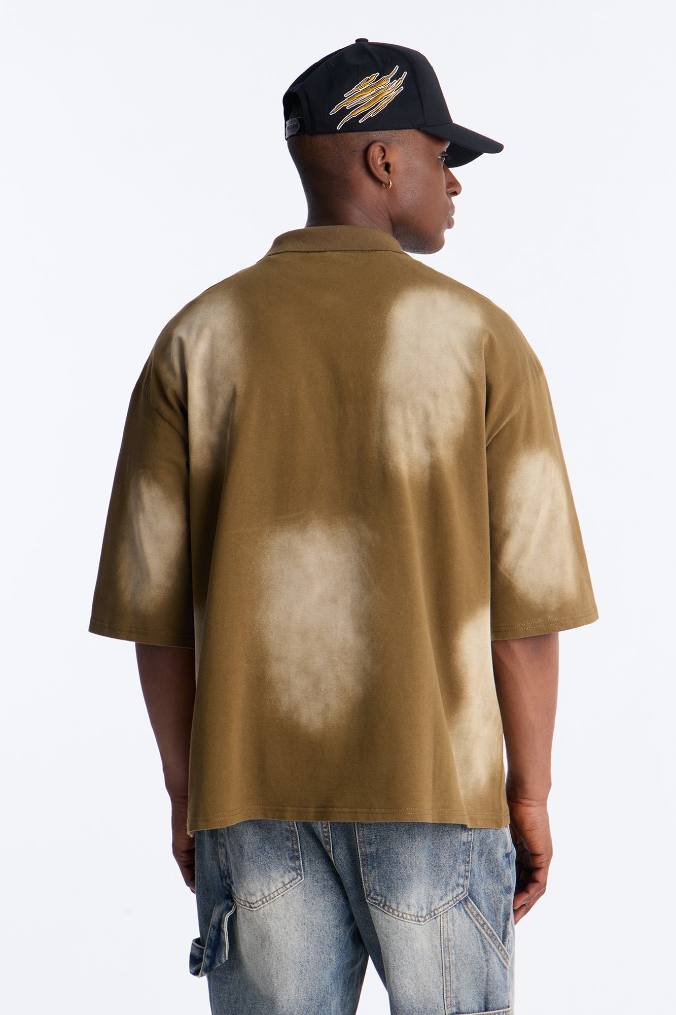 Stars And Saints illusion Short Sleeve Knit Polo - Brown Fashion Nova