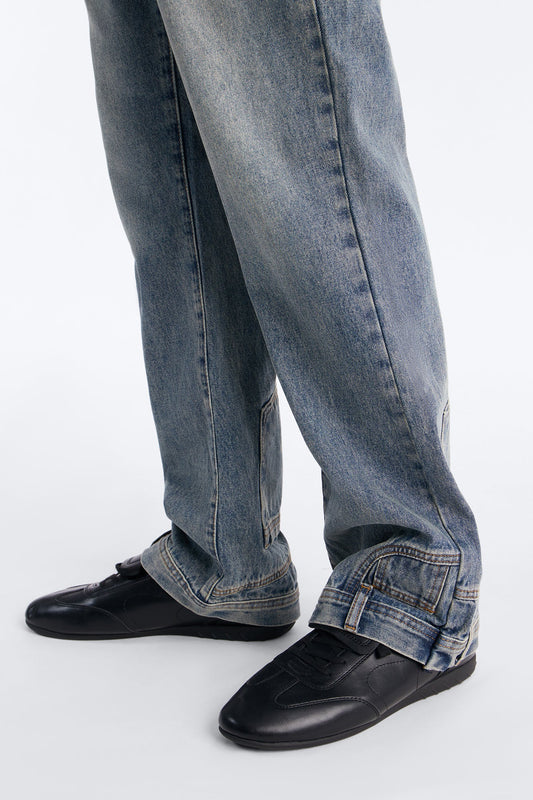Straight Flare Upside Down Hem Jeans - Vintage Blue Wash Fashion Nova