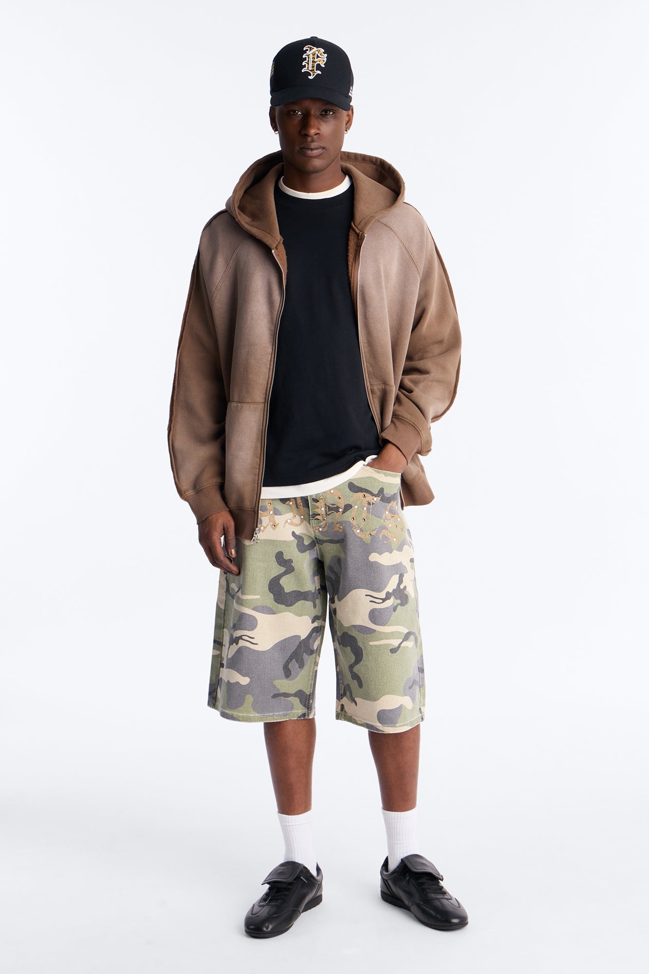 Relaxed Saints Embellished Camo Denim Shorts - Camouflage Fashion Nova