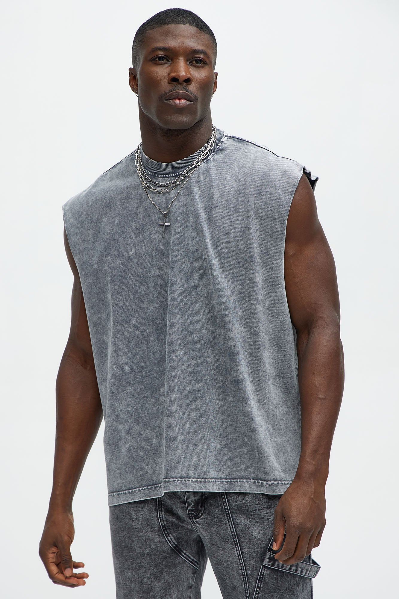 Relaxed Vintage Wash Heavyweight Muscle Tee - Grey/Smoke Fashion Nova