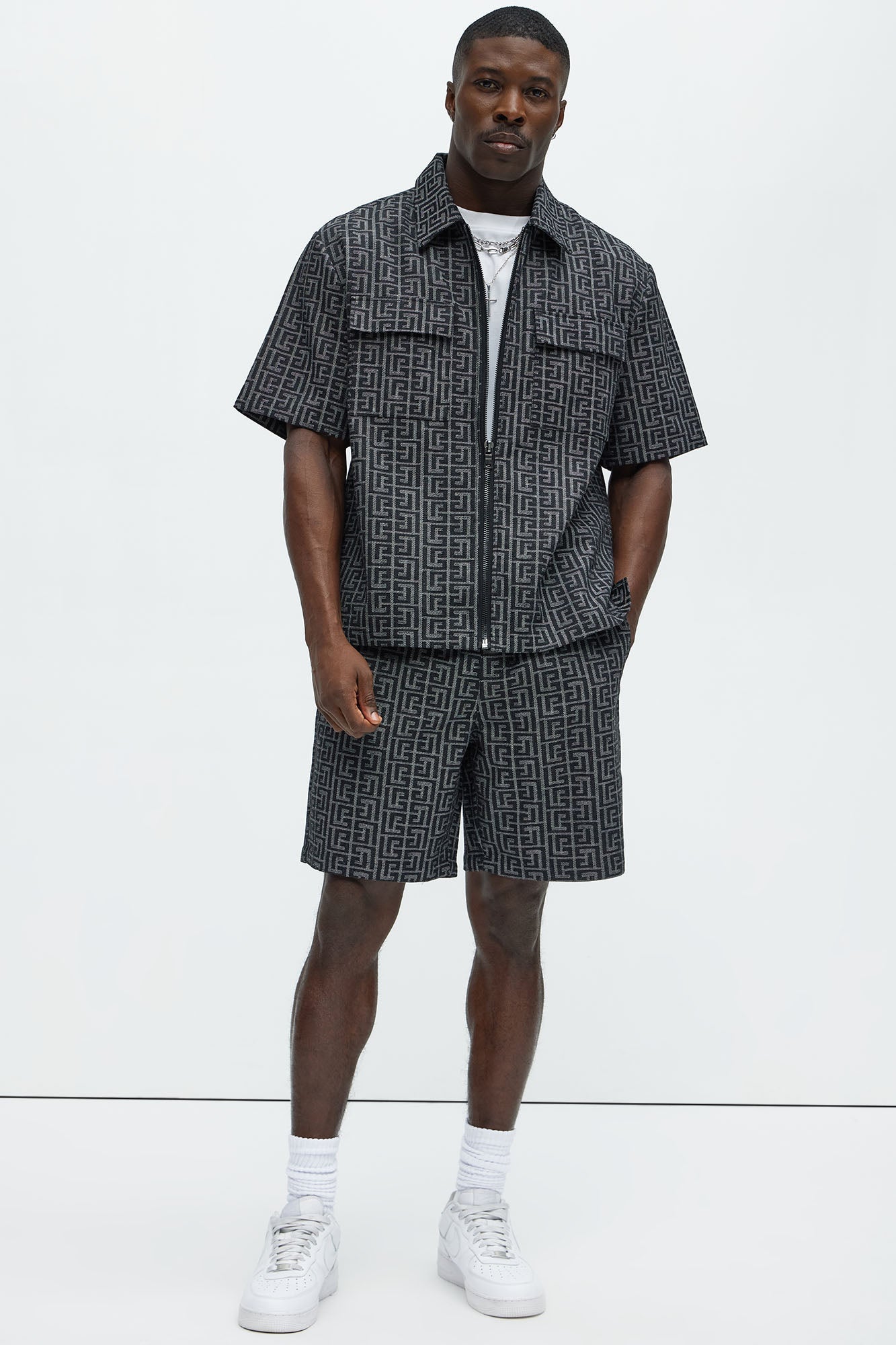 Fallon Jacquard Relaxed Shorts - Charcoal Fashion Nova