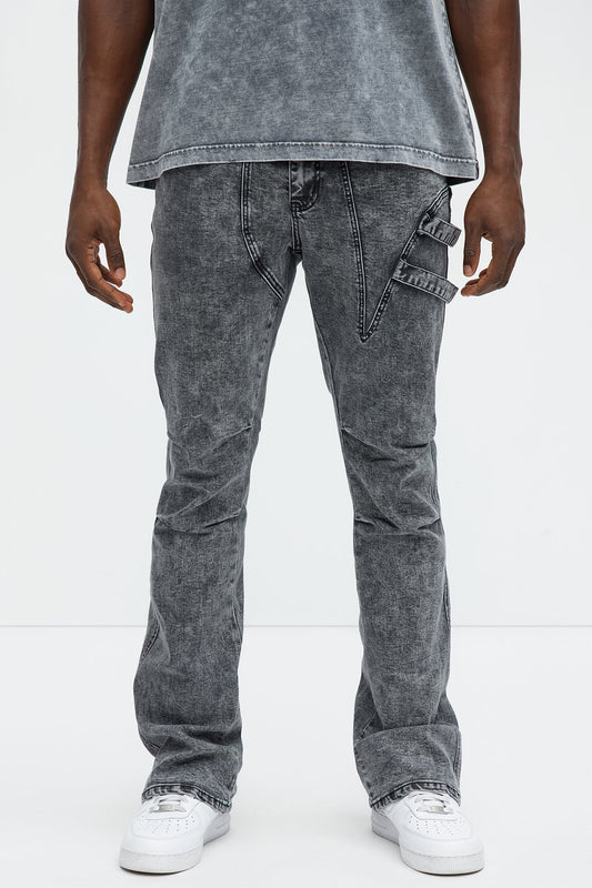 Daly Asymmetrical Stacked Slim Flare Jeans - Grey Fashion Nova