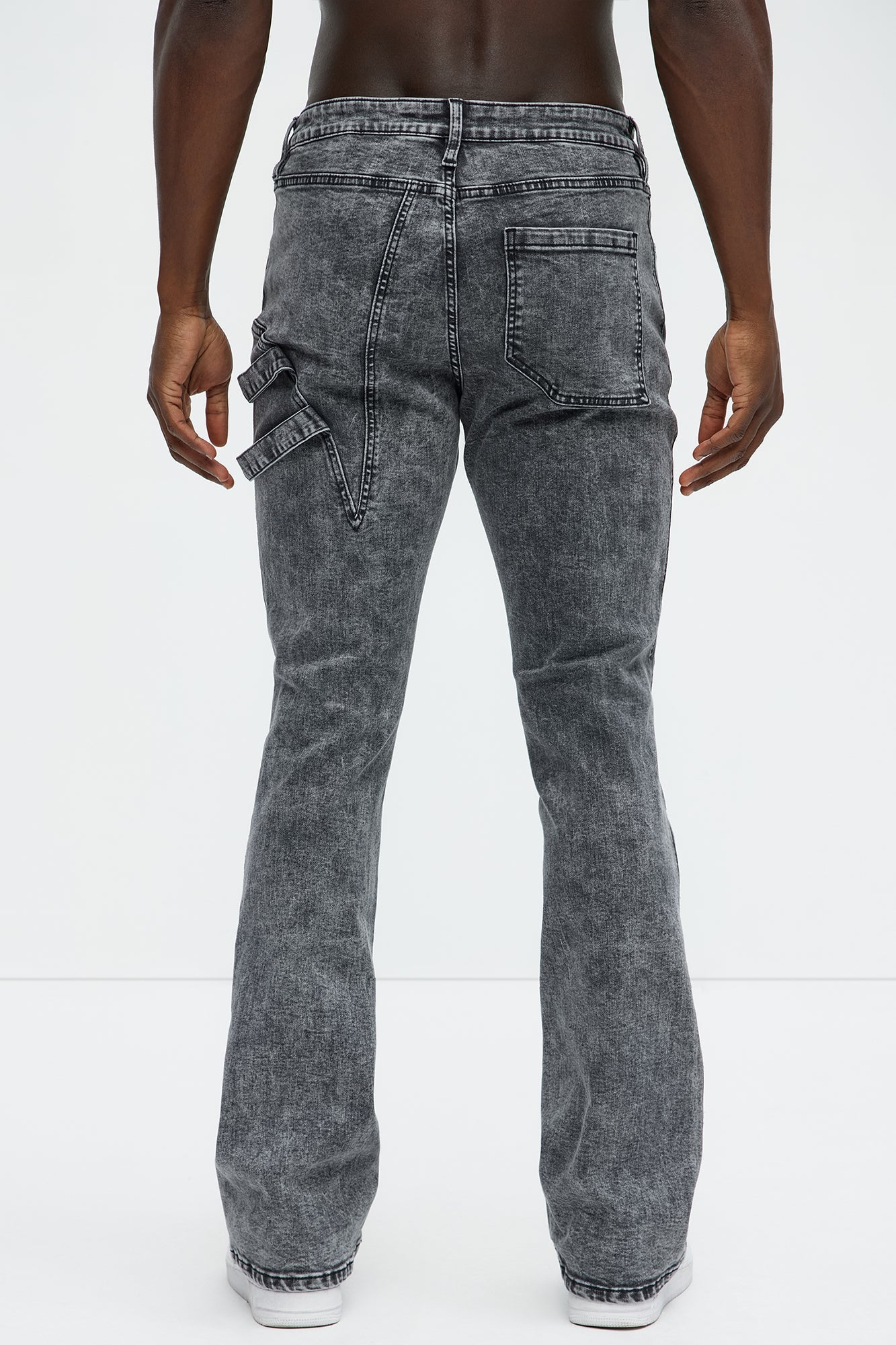 Daly Asymmetrical Stacked Slim Flare Jeans - Grey Fashion Nova