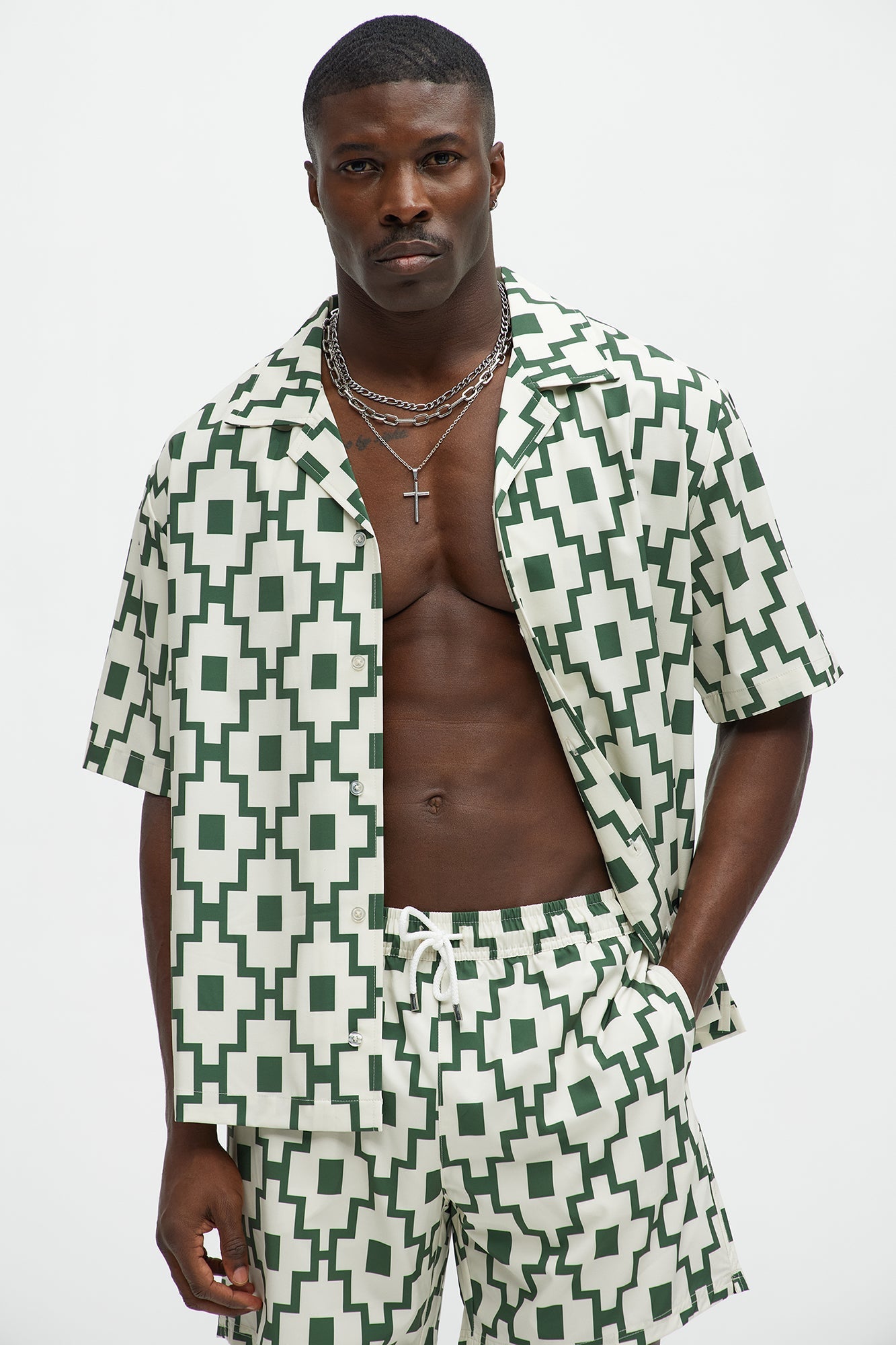 Mosaic Printed Cuban Shirt - Cream/combo Fashion Nova