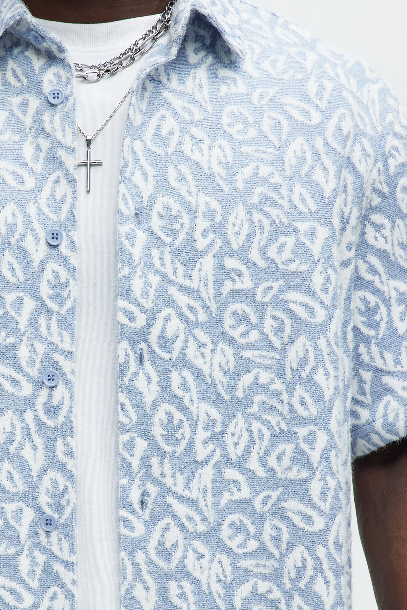 Jacquard Foliage Short Sleeve Shirt - Blue/combo Fashion Nova