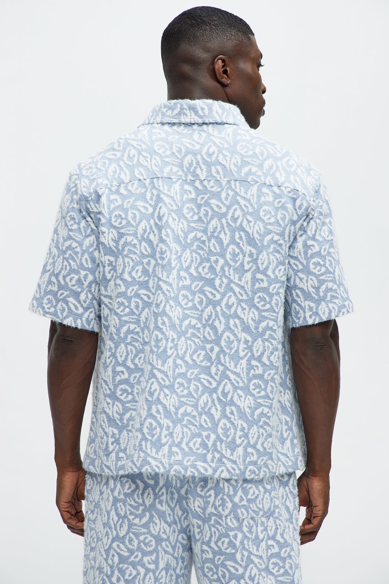 Jacquard Foliage Short Sleeve Shirt - Blue/combo Fashion Nova